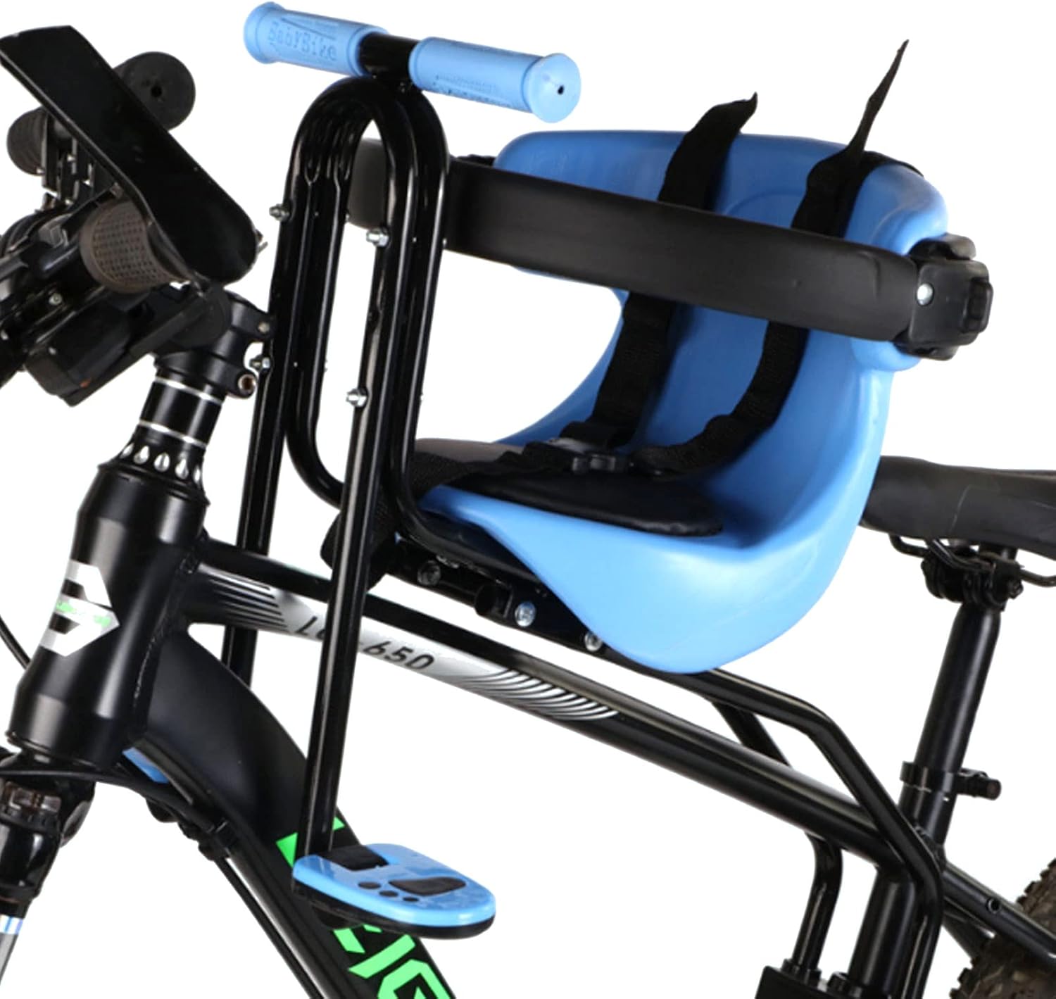 Front Kids Bike Seat for Child, Portable Front Mounted Child Bicycle Seats with Armrest Back Rest Foot Pedals, Mountain Bike Child Safety Seat for Hybrid City Bicycles for 0.6-4 Years Old,Blue