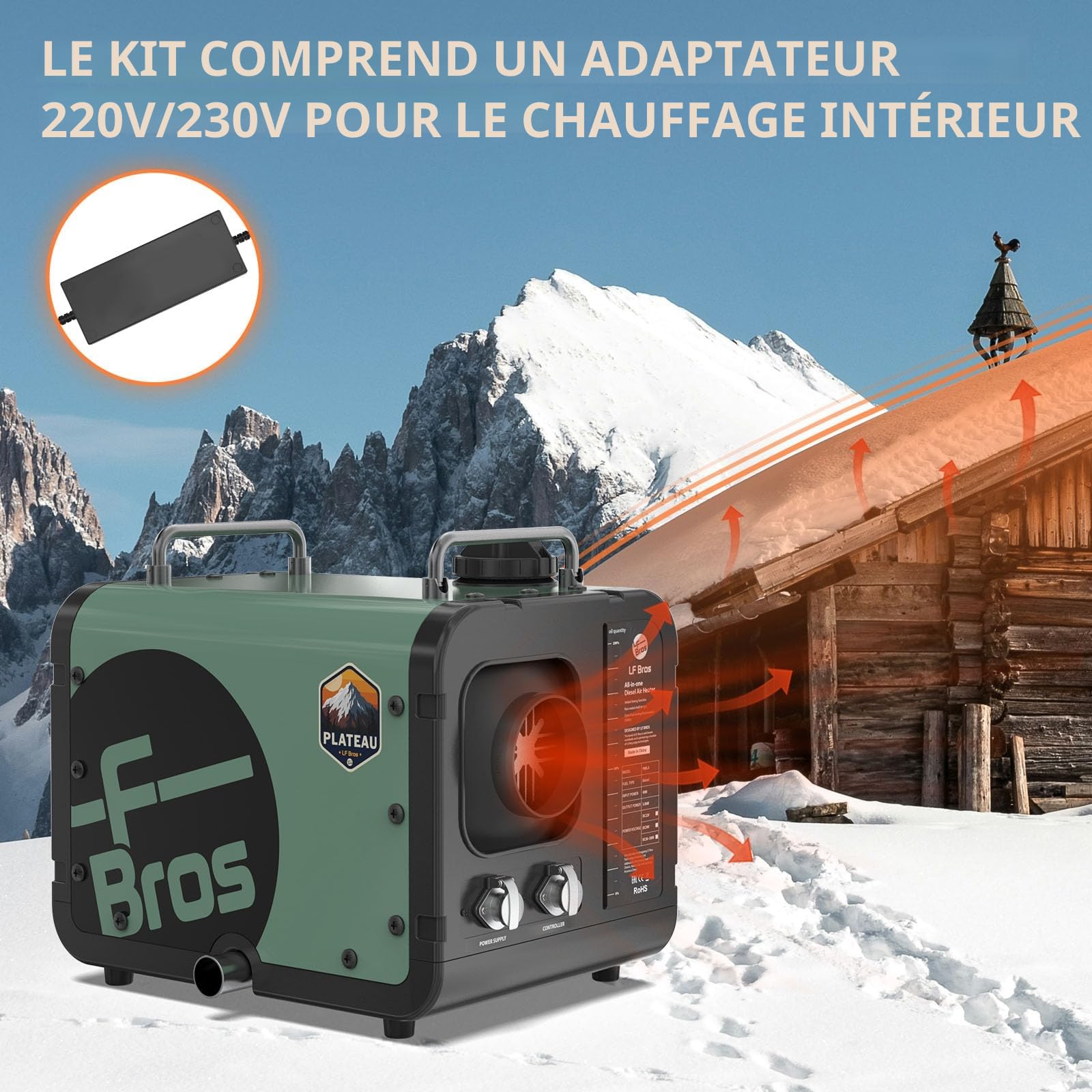 LF Bros Chauffage Diesel 5KW, 12V/220V Chauffage à Air Diesel en Mode Plateau avec Minuterie et Contrôleur LCD, Adapté pour Camping-car, Camion, Tente