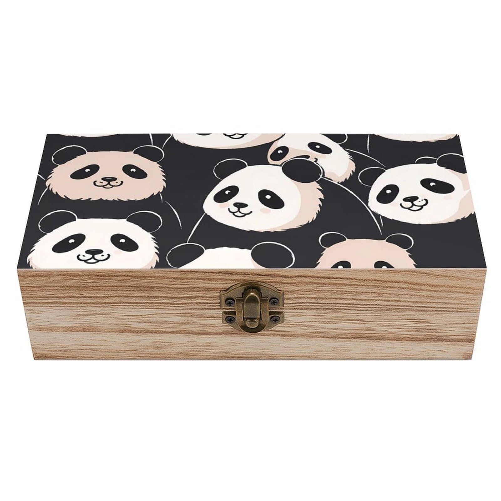 SMAZDFXX Panda Star Wooden Storage Box With Hinged Lid Decorative Front Clasp Keepsake Boxes