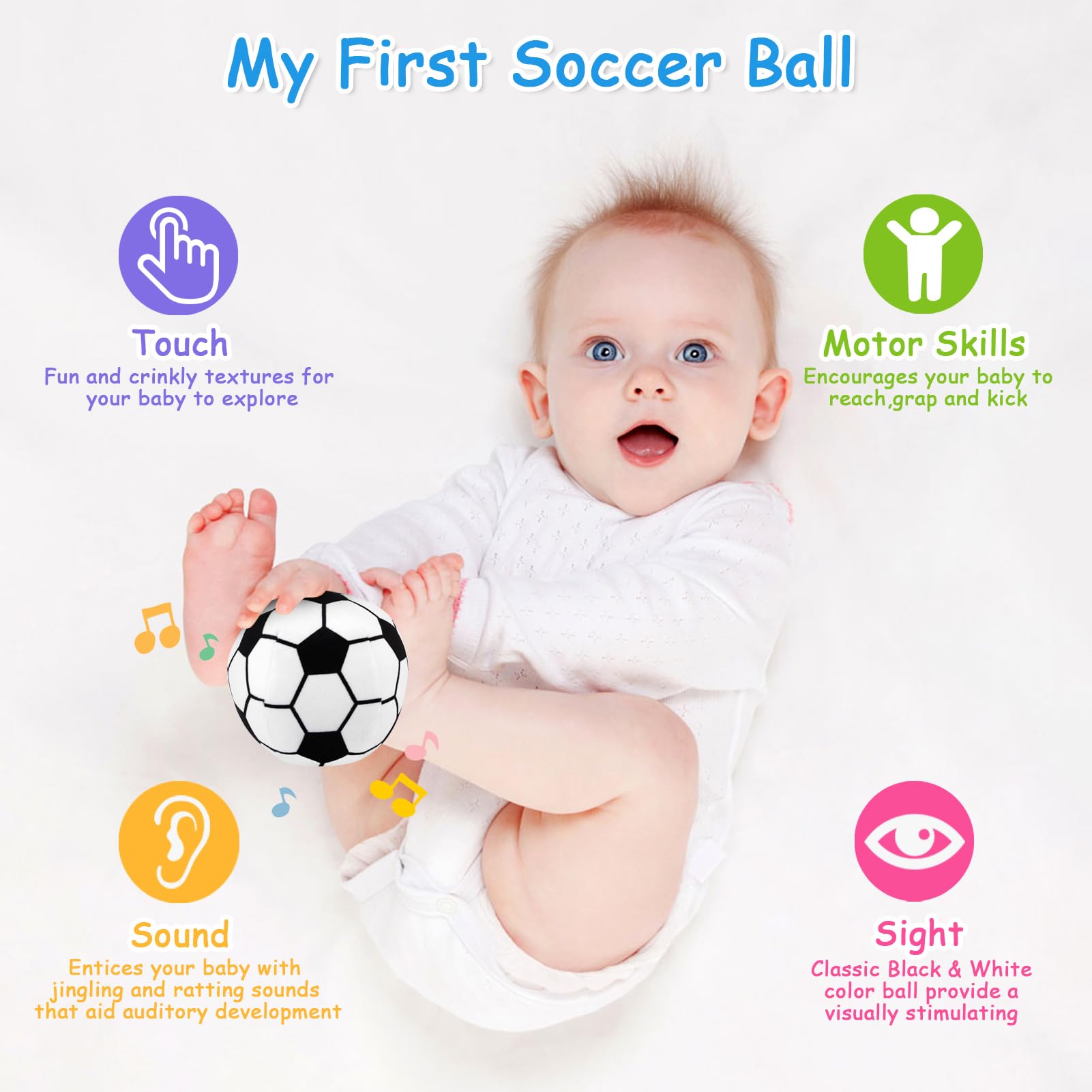 LEADSTAR 3.1" My First Soccer Ball,Mini Plush Baby Soccer Ball Rattle Toy, Classic Black & White - Image 4