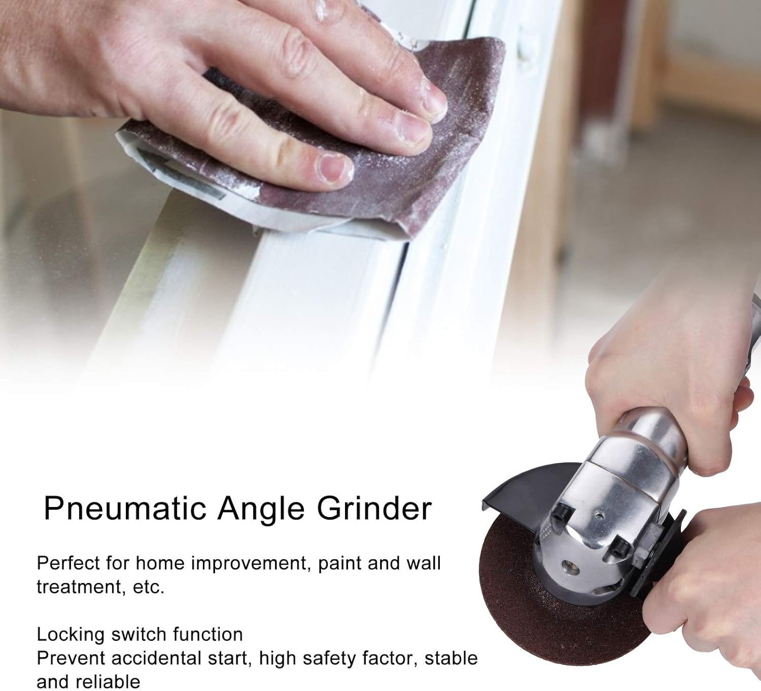 Angle Grinder, 4in 11000rpm Aluminum Alloy Pneumatic Sander Air Angle Sander Amoladora Angular with Locking Switch for Home Decoration, Paint and Wall
