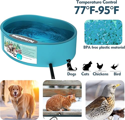 Miniatura 3 de Recipiente de agua con calefacción para perros y gatos, cuenco con calefacción para perros al aire libre proporciona agua potable y comida en