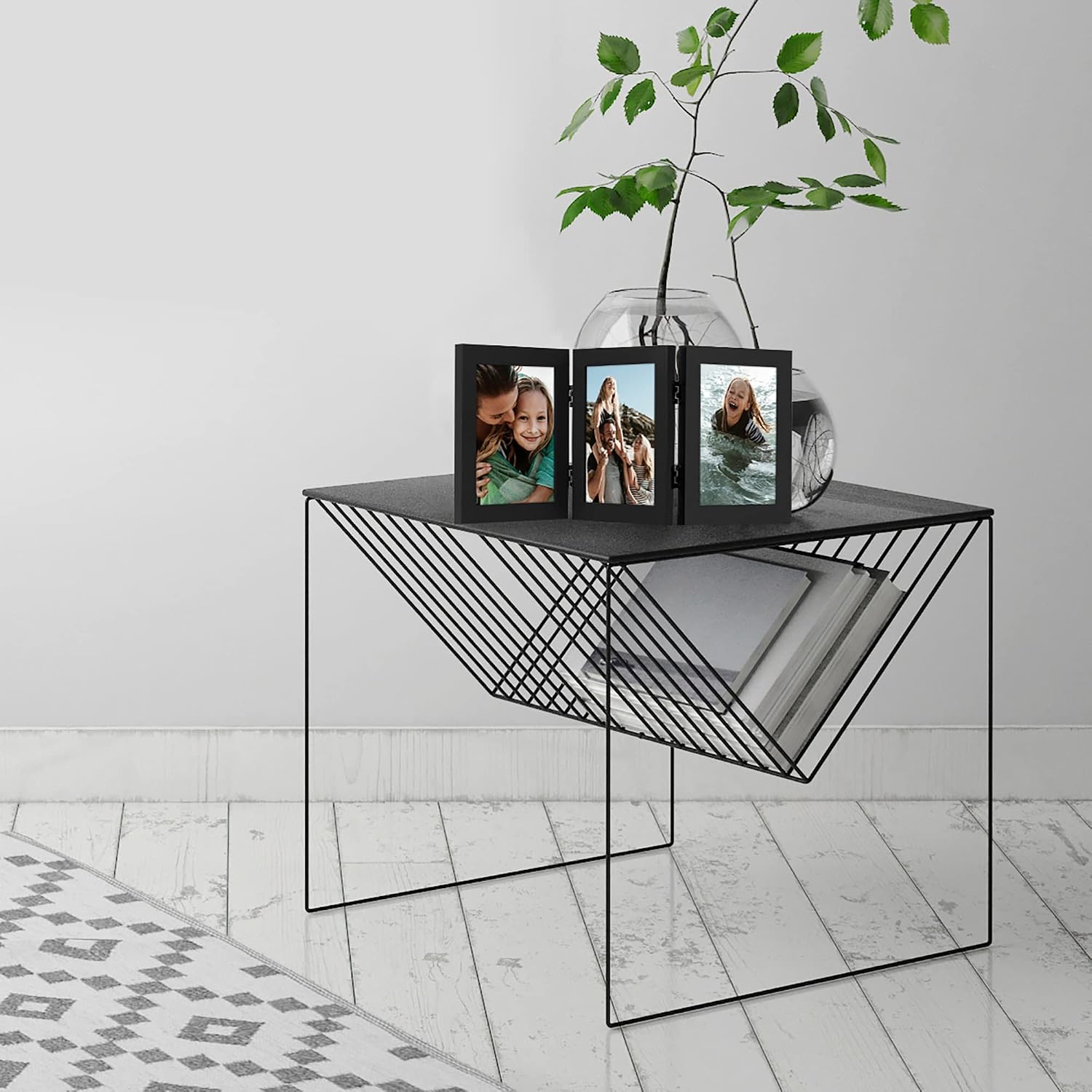 Americanflat Hinged 3 Picture Frame 5x7 with Shatter-Resistant Glass - Signature Collection - Foldable Picture Frame for Tabletop Display - Black