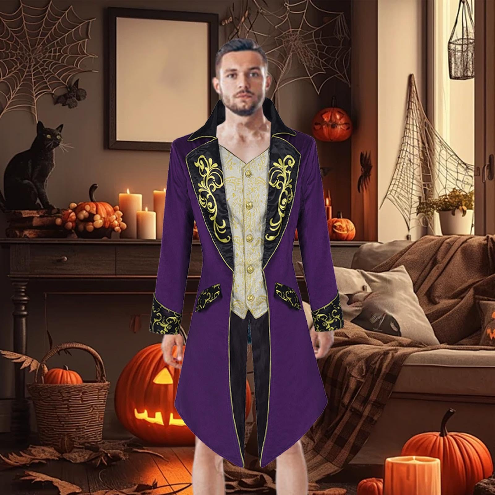 Steampunkowy Płaszcz Męski Vintage Kostium Cosplay Średniowieczny Halloween | Wiktoriański Męski Kostium Płaszcz Wampira na Ślub Sesję Zdjęciową Paradę Role Play Festiwal Urodziny Święto i Imprezę