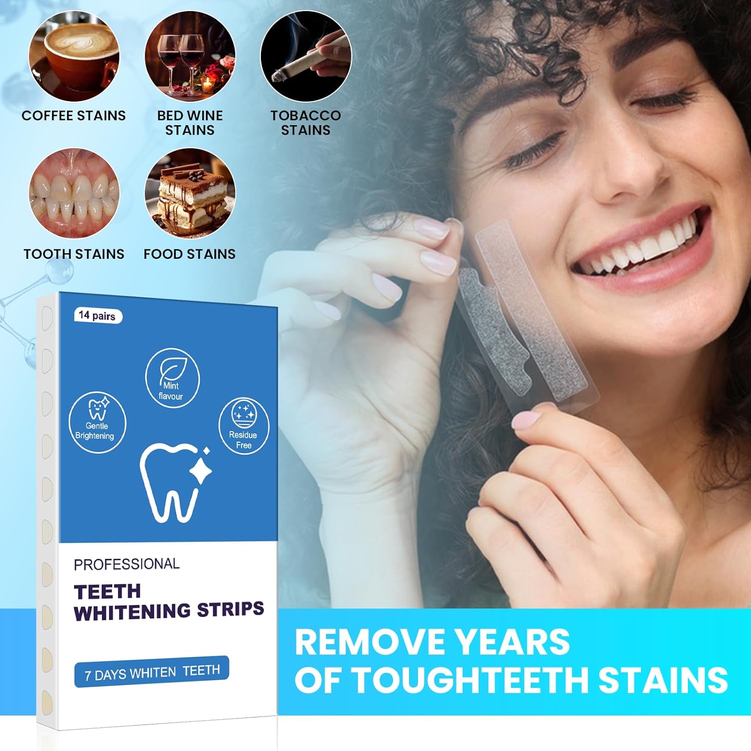 Teeth whitening Strip,28 Sensitivity Free Whitening Strips, Peroxide Free,14 Treatments Kit Professional and Safe Teeth whitening Strips - Image 3