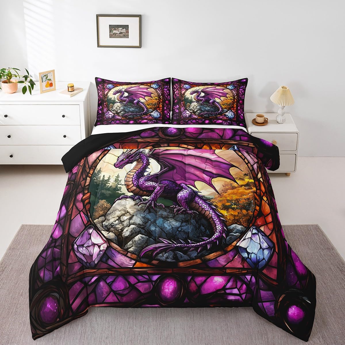Décoration de chambre de garçons et filles avec la parure de lit dragon Manfei