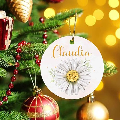 Miniatura 4 de Adorno de flor personalizado con nombre, recuerdo de flores para amigos, familia, regalos de margaritas para ella, adorno de Navidad personalizado