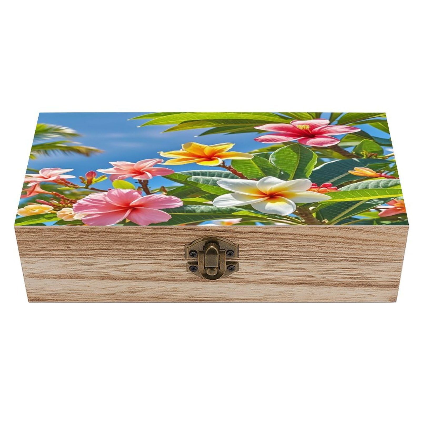 LZQPOEAS Hawaii Flowers Wooden Box Storage Space to Organize Jewelry in A Beautiful Small Storage Box Decorative Card Boxes Memory Treasure Boxes for Crafts And Photo Storage