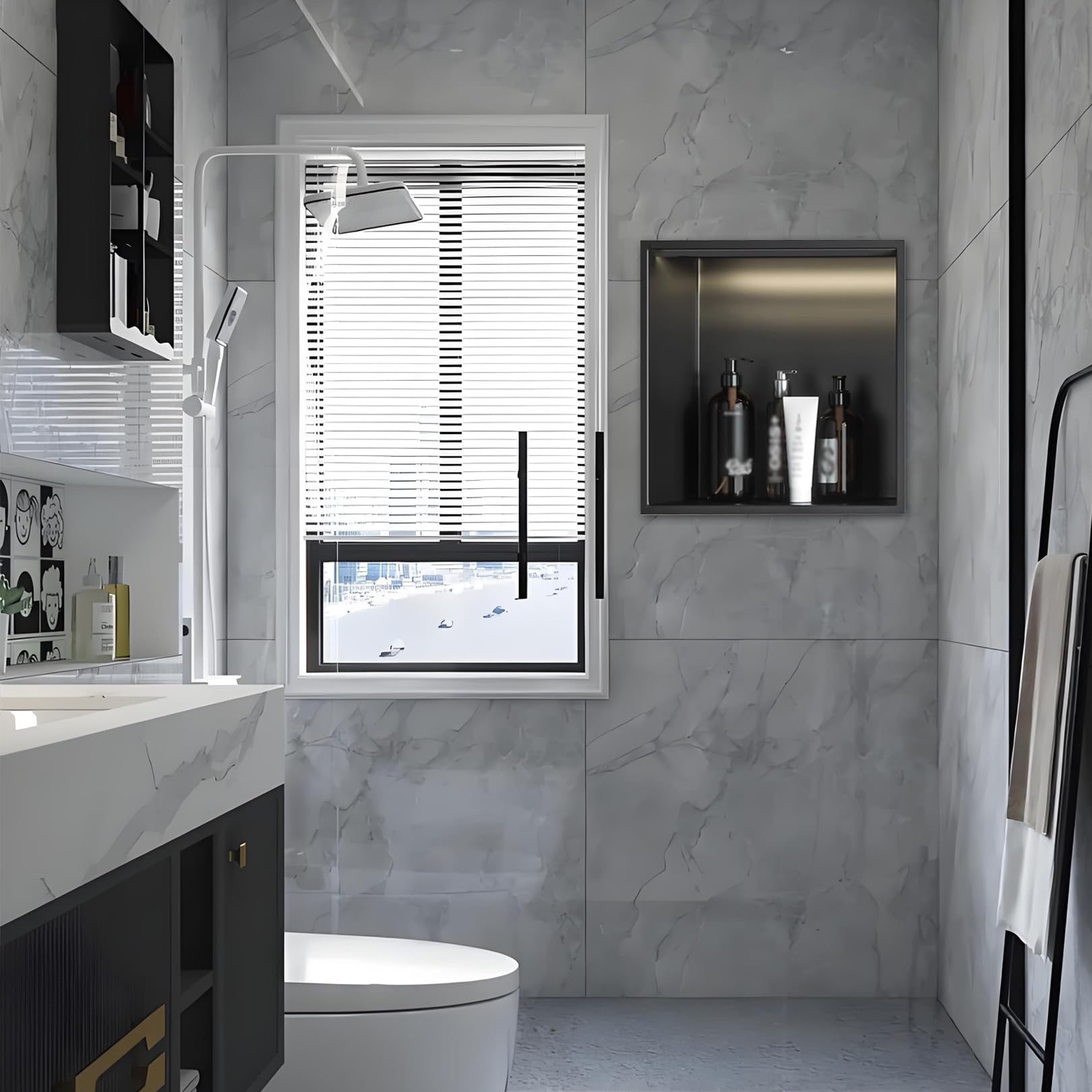 Étagère murale encastrée salle de bain niche douche LED inox 304 design moderne
