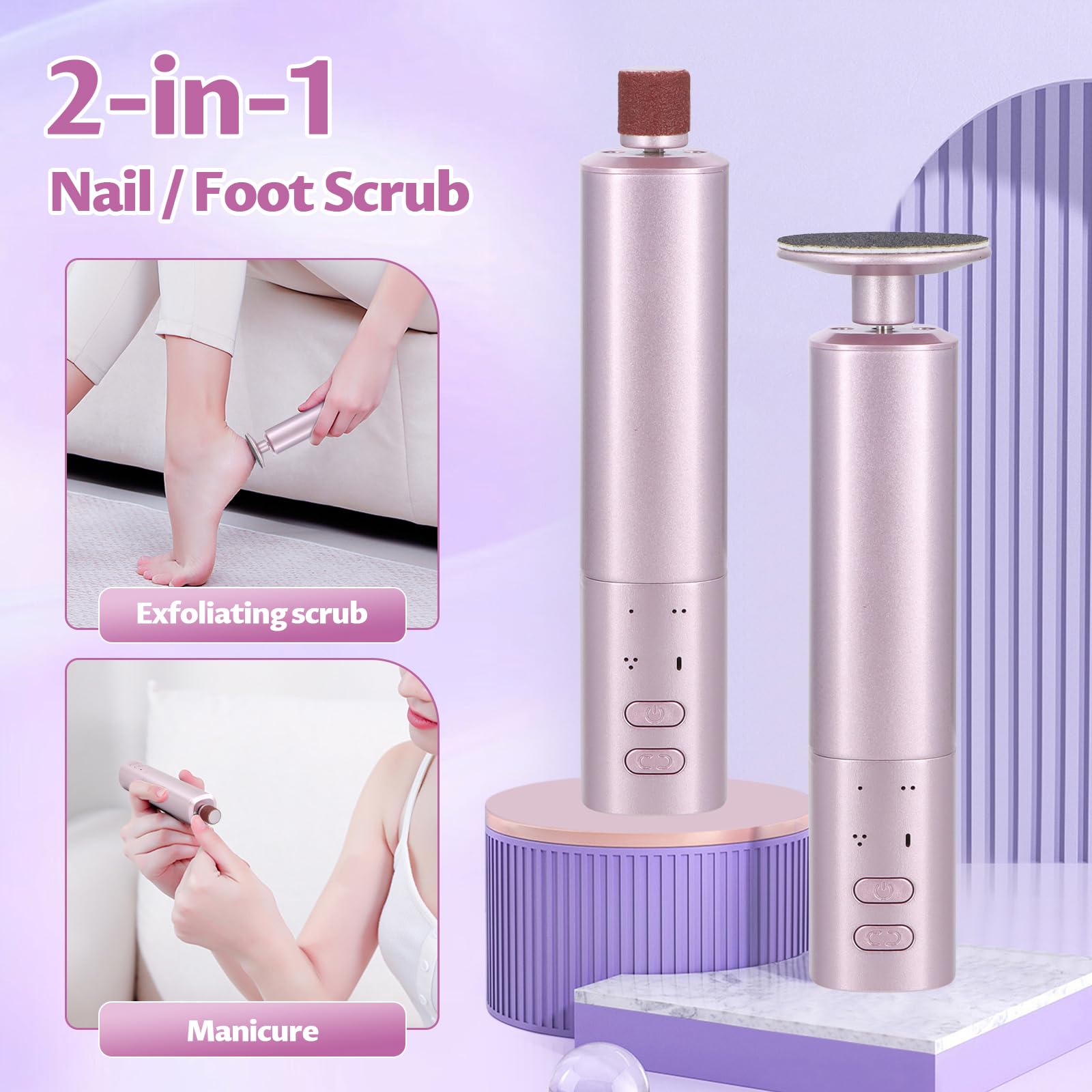 2 en 1 Lima Electrica Pies Durezas, Quita Durezas para Pies, Pedicura Profesional para Pies, Removedor de Callos Electrico para Secos y Agrietados Talones, 6 Velocidades Ajustables