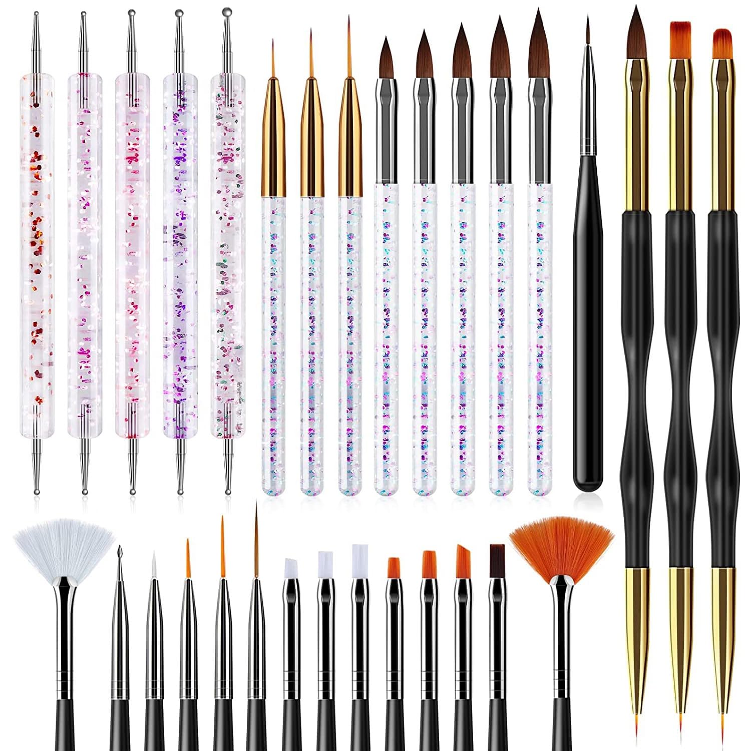 MUSIALN 31pcs Nail Art Brushes - Nail Art Tools Set, Nail Dotting Tools, Acrylic Nail Brush, Striping Nail Art Brushes for Long Lines, Nail Drawing Pen For Salons & Home DIY Manicure Nail Design