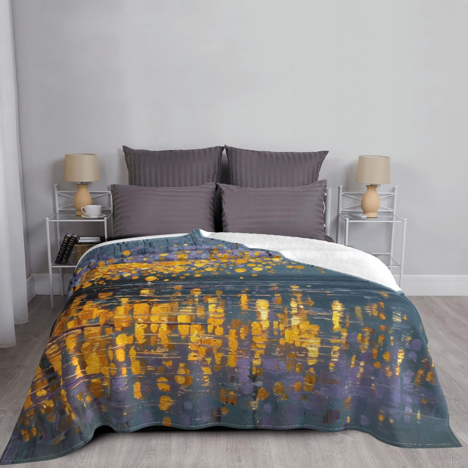 Manta de viaje portátil de 80 x 60 pulgadas, suave, resistente a las arrugas, plegable, exquisita impresión de reflejos de agua