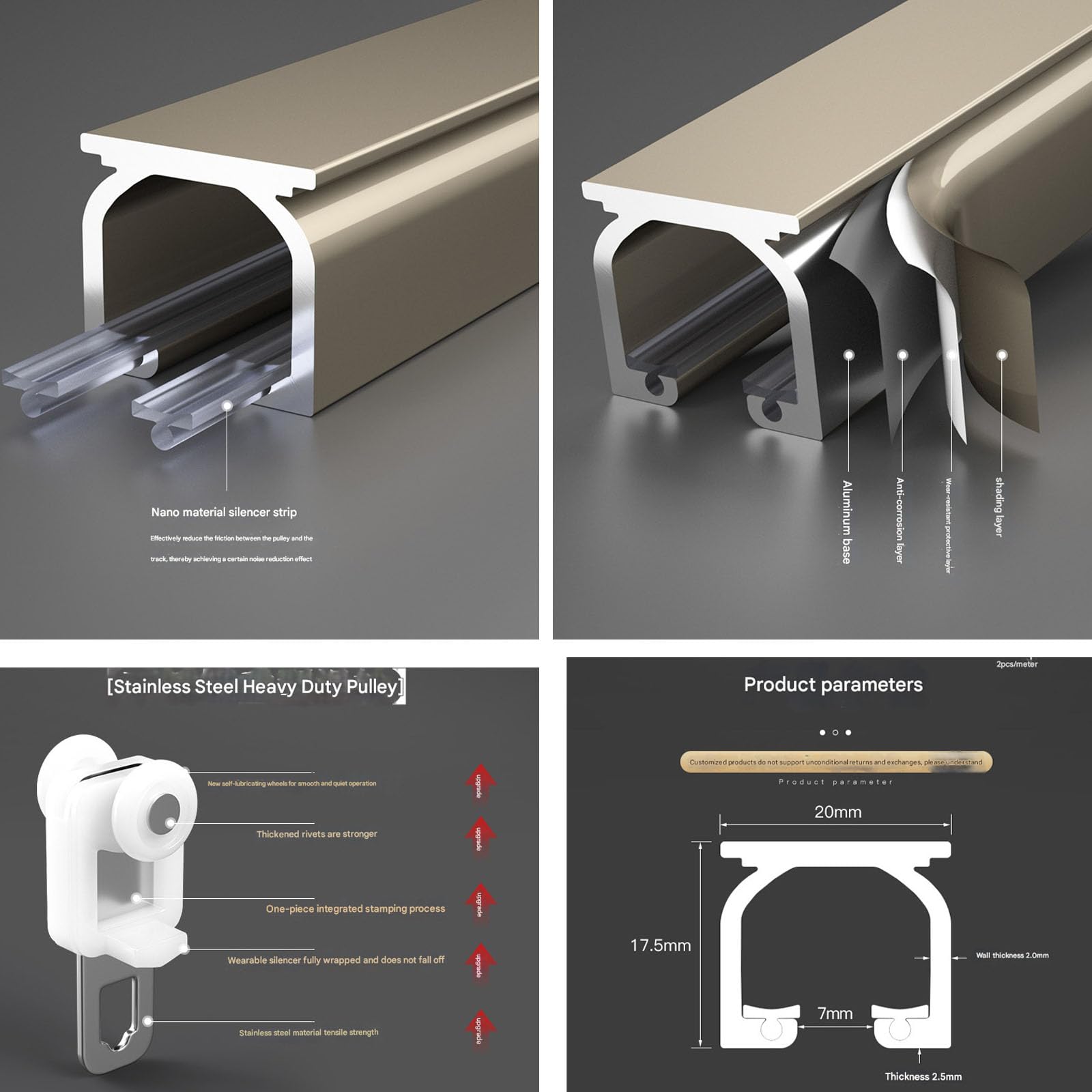 Aluminiowy system karniszy jednotorowych 150 cm, wstępnie nawiercony uchwyt ścienny/sufitowy z haczykami, metaliczny rozdzielacz do zasłon i zasłon