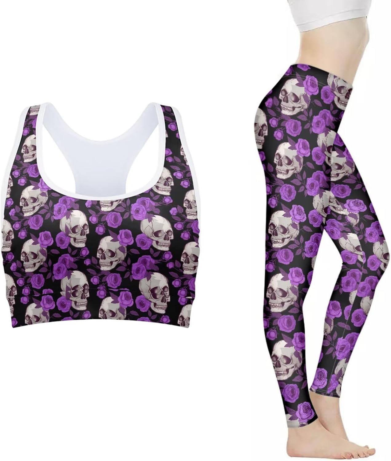 Forchrinse Blue Leopard Sports Bras and Leggings for Women 2 Pieces Fitness Workout Set Tank Top and Pants for Running Yoga