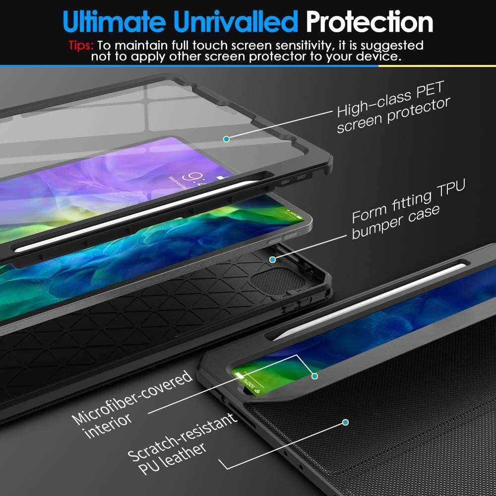 Gеt Sресіаl Prісе Dadanism Full-Body Case for iPad Pro 11 2020 with Pencil Holder (11 inch), [Built-in Screen Protector] [Support Apple Pencil Charging] Heavy Duty Shockproof Protective Cover, Auto Sleep/Wake - Black