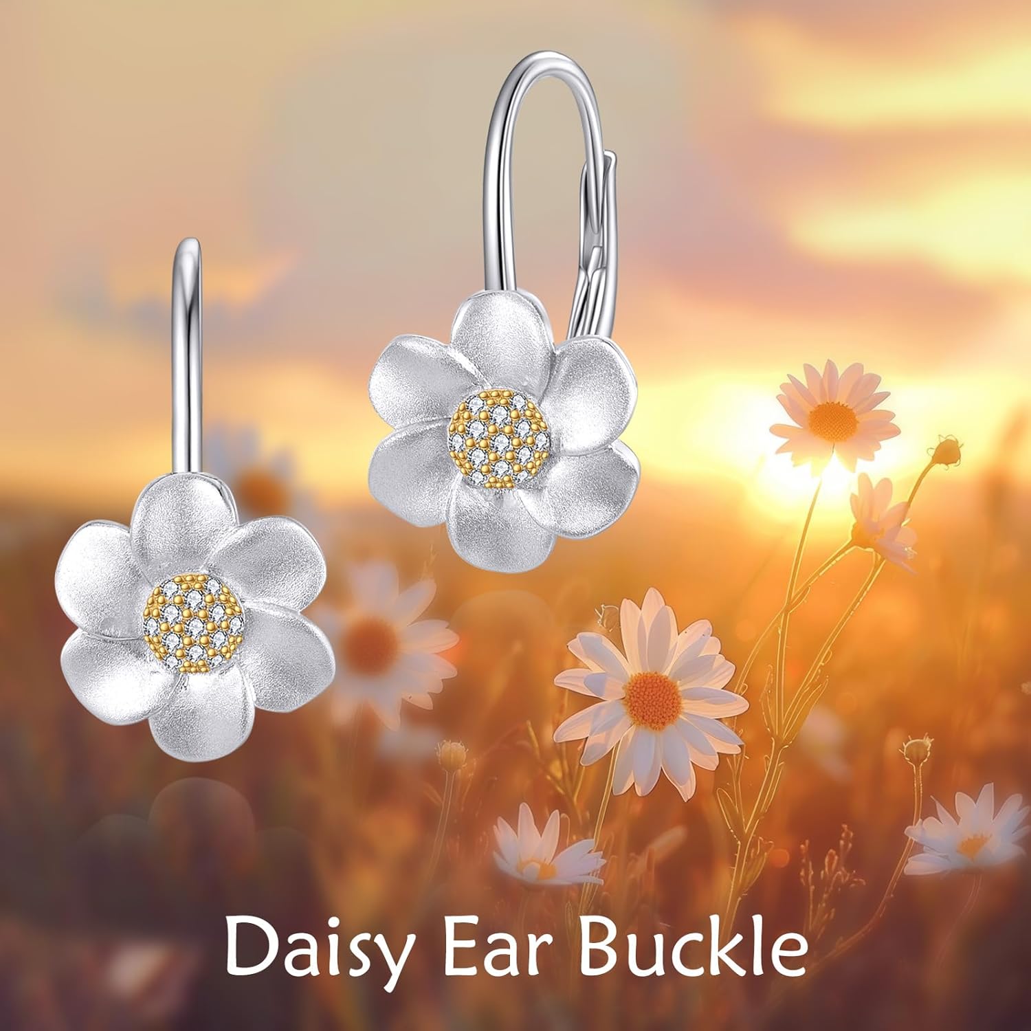 POPLYKE Daisy Earrings 925 Sterling Silver Daisy Jewelry for Women Flower Leverback Earrings Birthday - Image 2