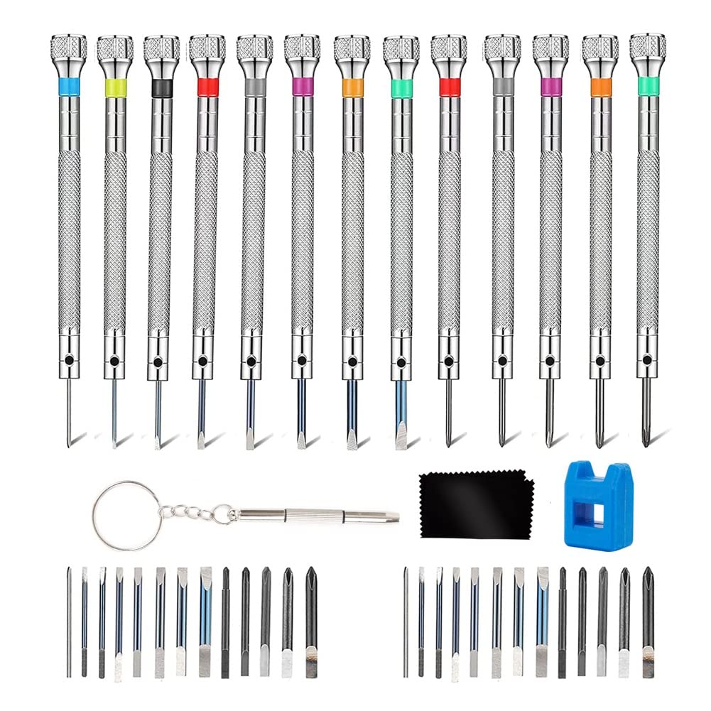Tiyao 13 Pieces Watch Screwdriver Set With 26 Extra Pieces Of Screwdriver Bits Tools For Watchmakers