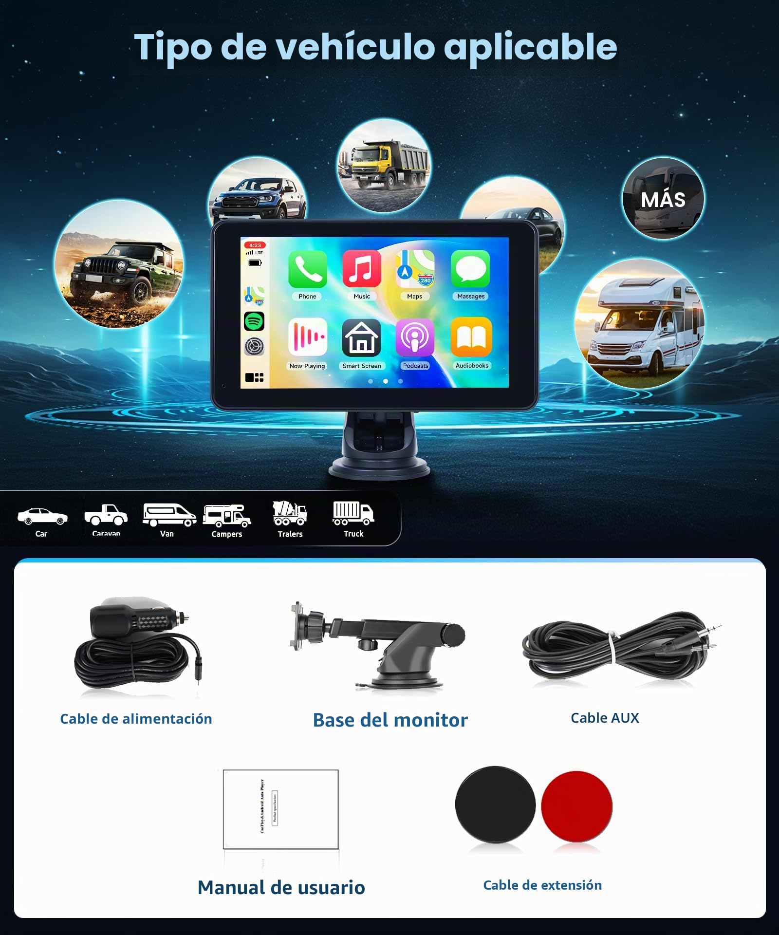 CarPlay inalámbrico de 7 pulgadas, compatible con Android Auto Bluetooth Airplay para coches, pantalla portátil CarPlay Android Auto