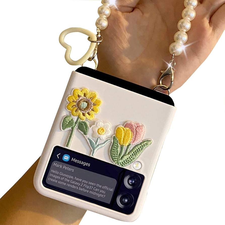 Amazon.com: WENKEE Galaxy Z Flip 3 Case with Cute Embroidery