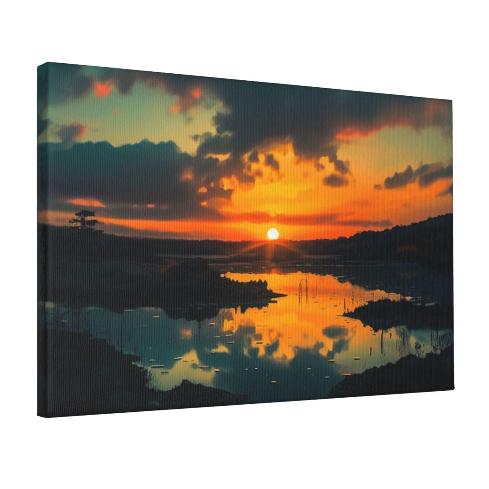 Canvas Wall Art for Living Room Wall Decor 12"x18" Modern Artwork Painting Pictures Hanging Canvas Prints Sunset Dawn Aesthetic Wall Art for Bedroom Bathroom Office Wallart Decor