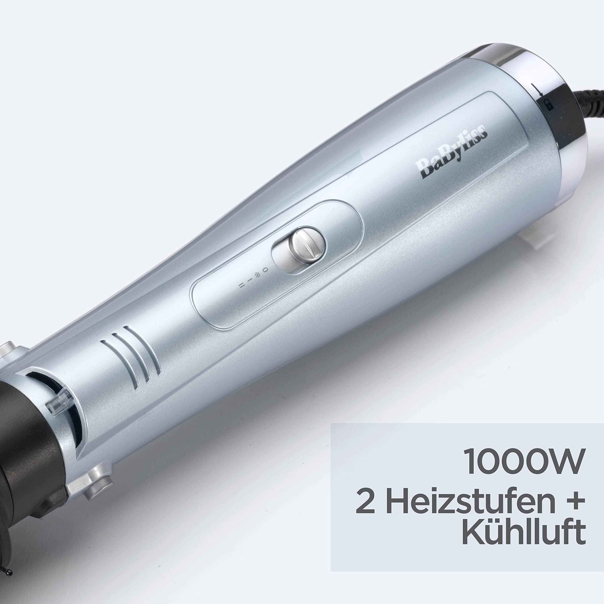 BaByliss Hydro-Fusion 4-in-1 Warmluftbürste – 1000W Anti-Frizz Föhnbürste, Ionen-Technologie, Trocknen, Glätten, Kämmen, Formen in einem Schritt, Blau, AS774E