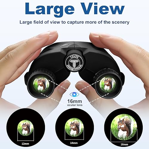 Miniatura 5 de TOOUP Binoculares compactos de 12 x 25 para adultos y niños, prismáticos de alta potencia con visión clara de poca luz y ocular grande, binoculares
