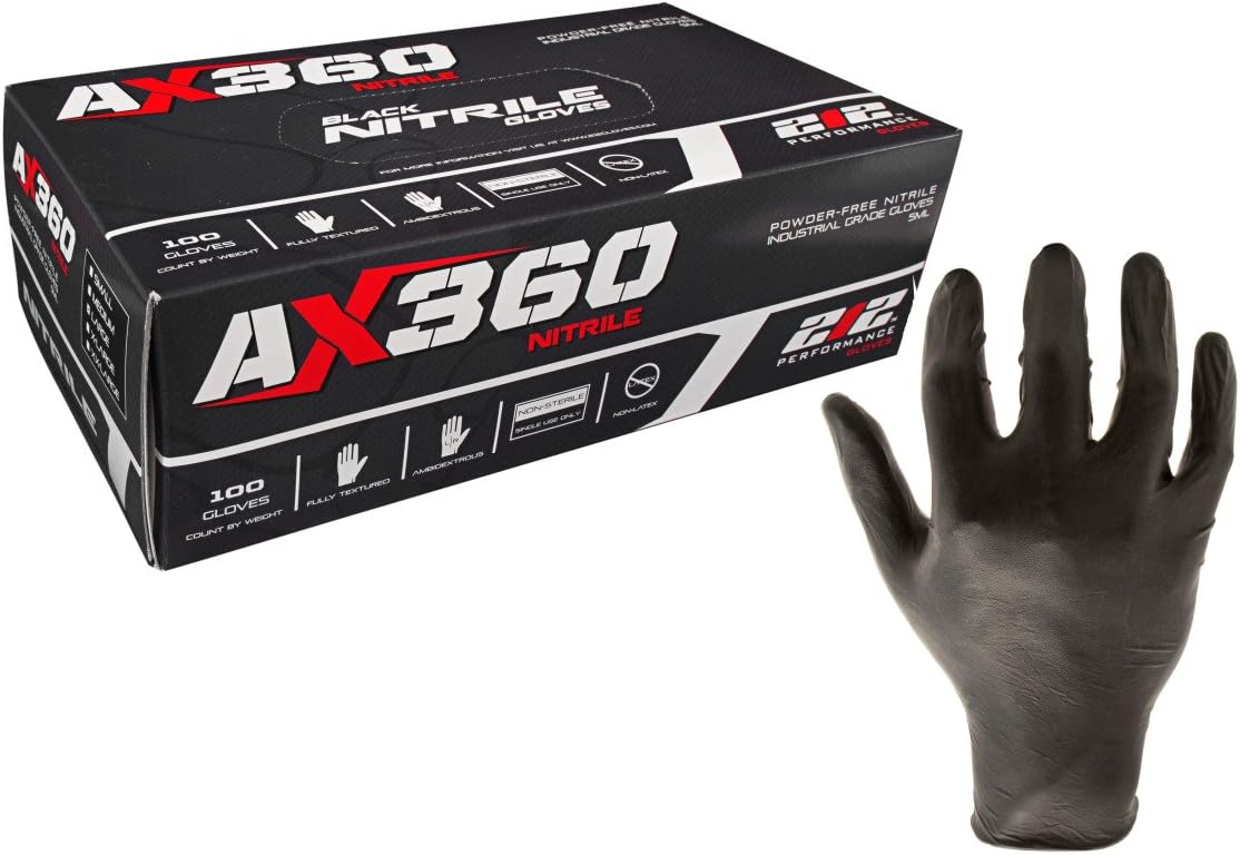 NTG-05-010 Disposable Black Nitrile Gloves (Latex Free), Large
