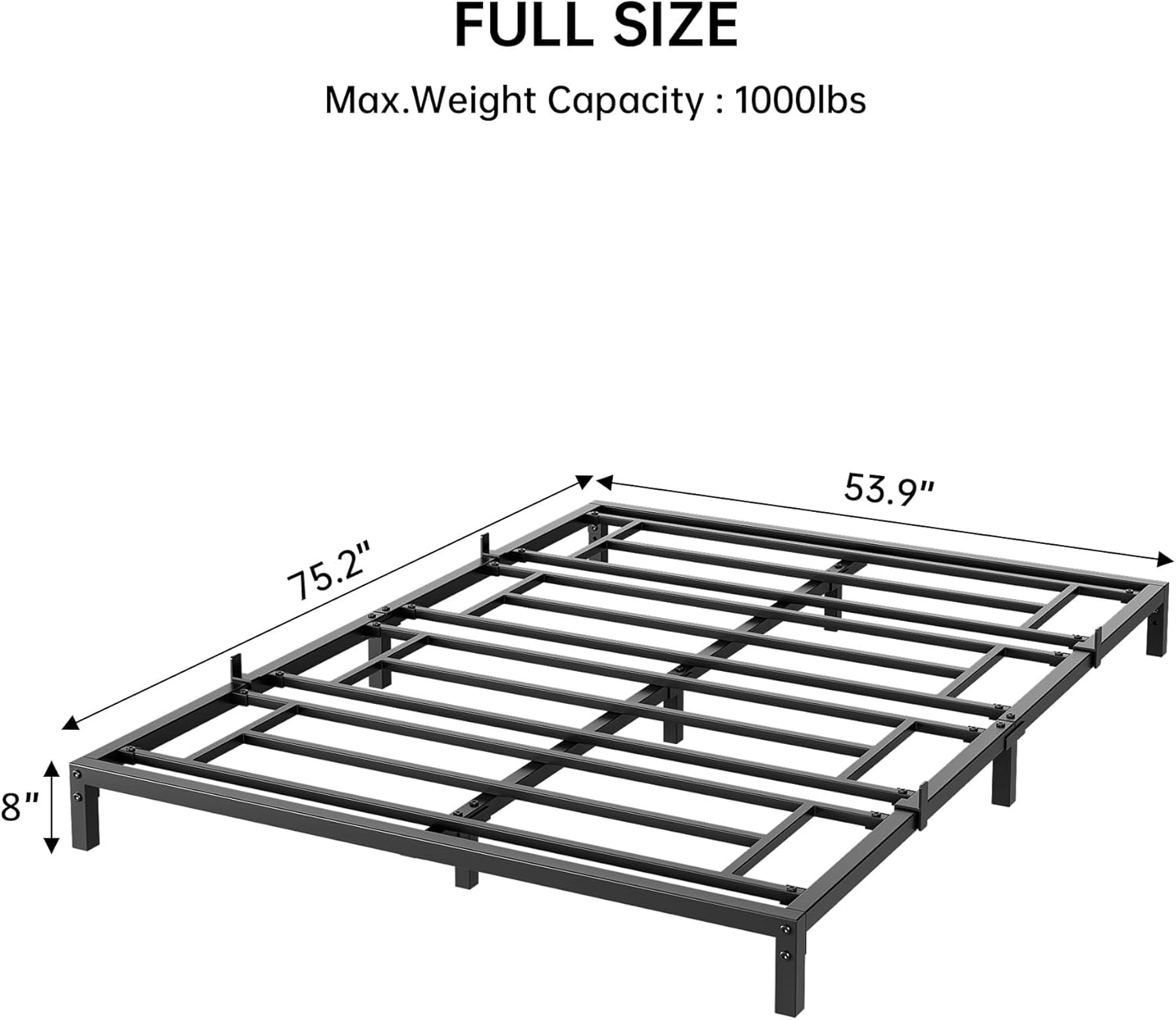 Bed Frame No Box Spring Needed, Sturdy Metal Platform Bed Frame, Basic Metal Bed Frame Easy Assembly Strong Bearing Capacity and Noise Free, 8 Inch Full