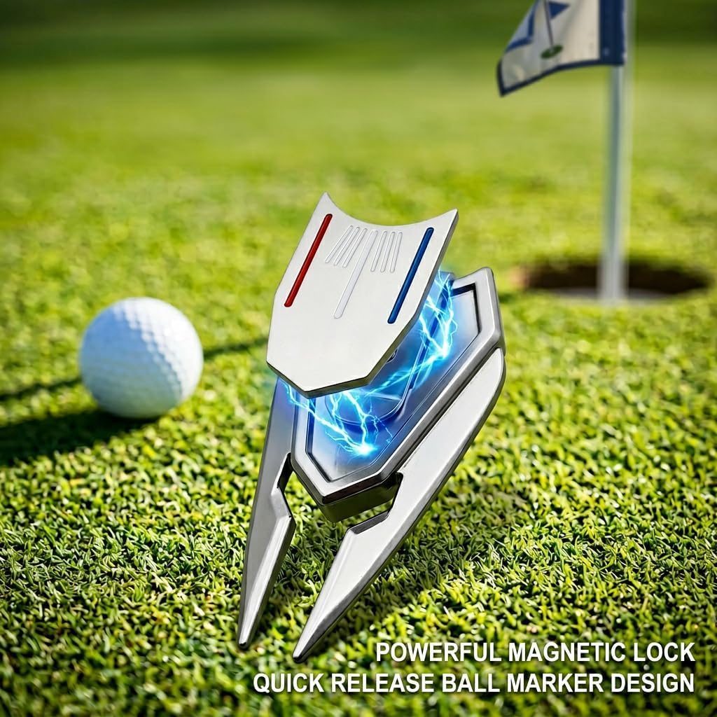 2-Pack Golf Divot Repair Tool with Ball Marker and Magnetic Hat Clip | Durable Multi-Functional Golf Accessories with Long & Short Size, Golf Equipment for Man Women Golfers Gift