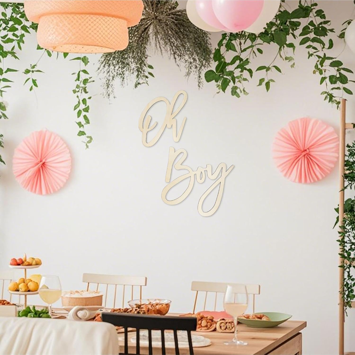 Oh Boy Wooden Sign, Natural Wood Color | Laser-Cut Party Decor for Baby Shower, Gender Reveal & 1st Birthday | Photo Backdrop Decoration