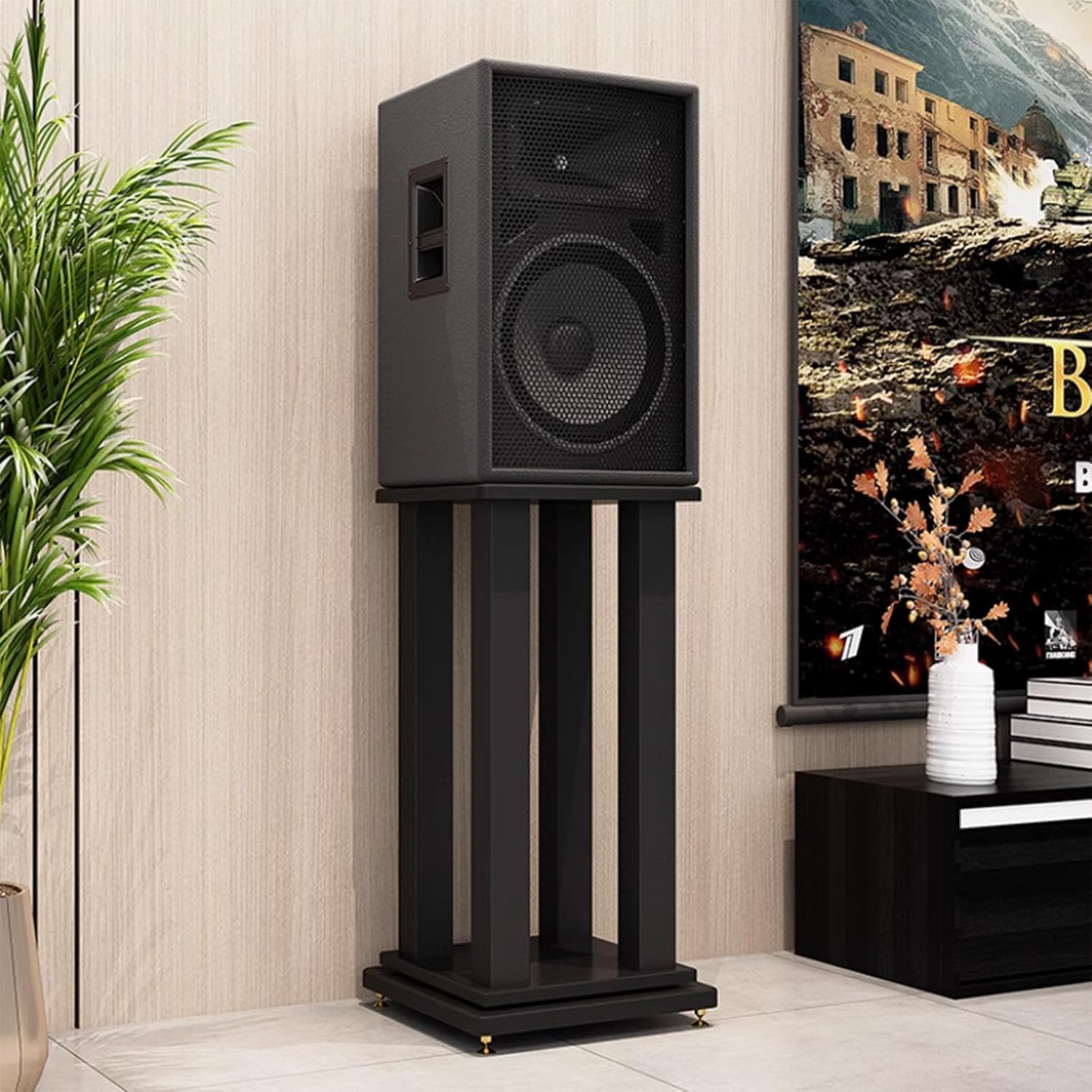 Universal Floor Speakers Speaker Stand Subwoofer Speaker Stands Shock Absorber Audio Bracket Surround Sound Speaker Stands for Home Theater,D,38x38x115cm
