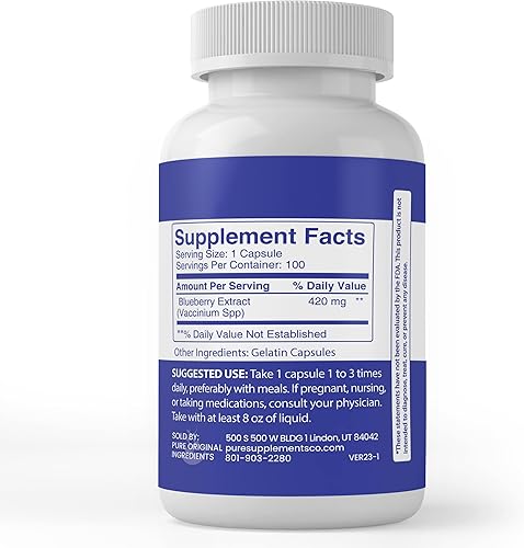 Miniatura 3 de Pure Original Ingredients Extracto de arándanos 101, (100 cápsulas) siempre puro, sin aditivos ni rellenos, verificado por laboratorio