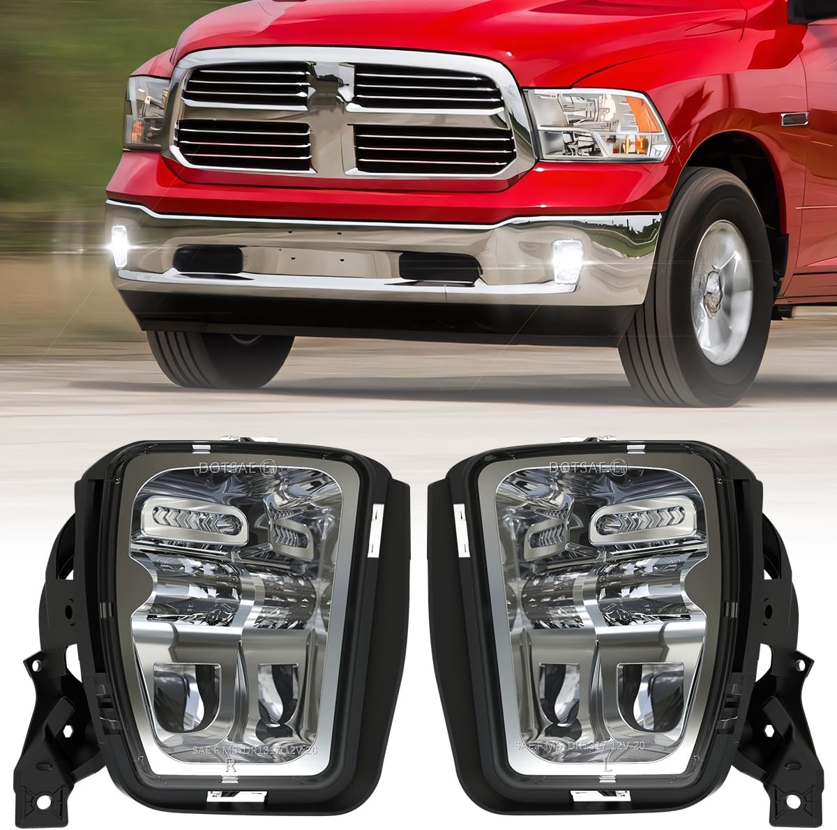 BICYACO LED Fog Lights Assembly with Mounting Brackets Compatible with 2013-2018 Dodge Ram 1500, 2019 Ram 1500 Classic Pickup, Front Bumper Driving Lamps, DOT Certified, Chrome (1 Pair)