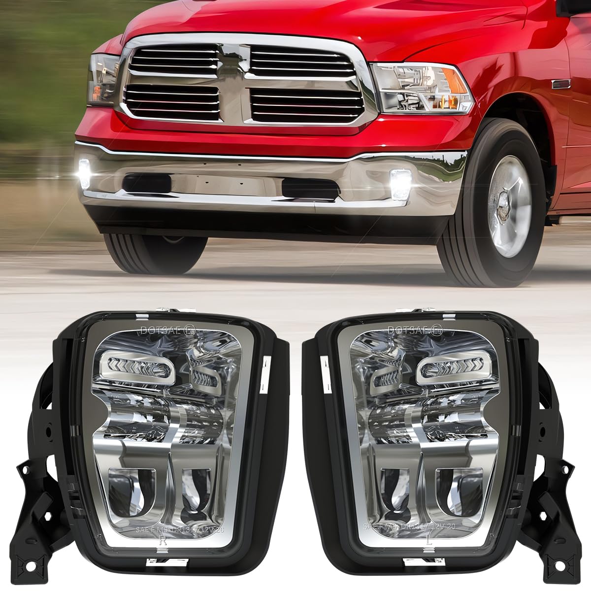 BICYACO LED Fog Lights Assembly with Mounting Brackets Compatible with 2013-2018 Dodge Ram 1500, 2019 Ram 1500 Classic Pickup, Front Bumper Driving Lamps, DOT Certified, Chrome (1 Pair)