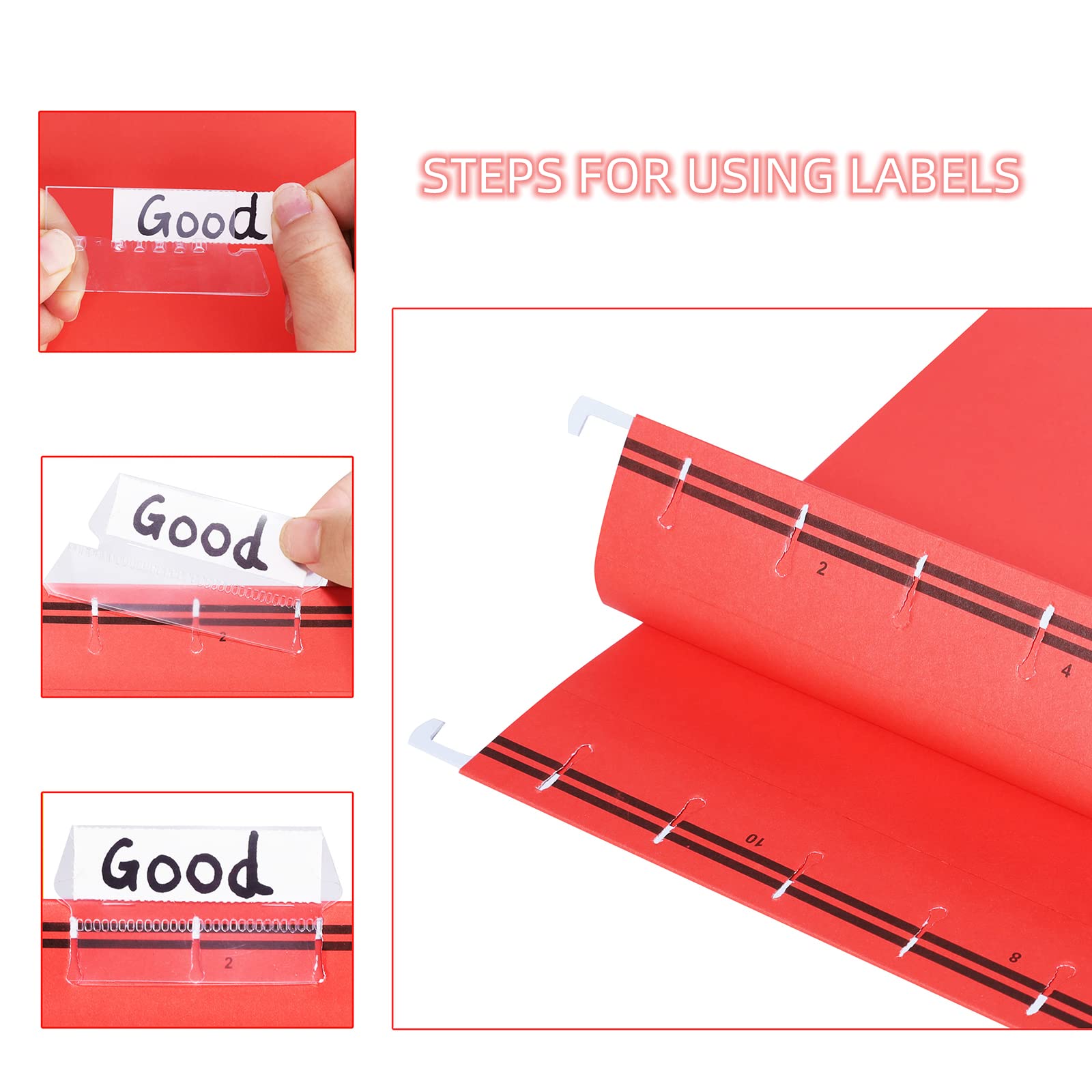Cartella portadocumenti sospesa formato A4, cartellina sospesa, cartellina da appendere, cartellina sospesa con linguetta ed etichetta per scuola, casa, ufficio, rosso, confezione da 25