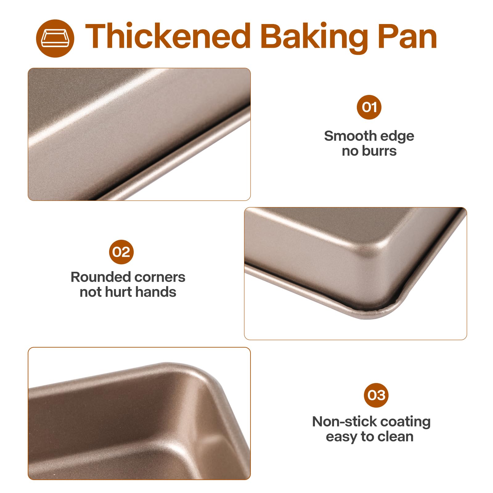 Tiefes Backformen-Set, 3-teilig, rechteckig, für Kuchen und Bräter, goldfarben | Tiefe Backformen, 3er-Set, 2,9/11/33 cm, antihaftbeschichtet, stapelbar, tiefes Ofenblech, robustes Backgeschirr für Brownies