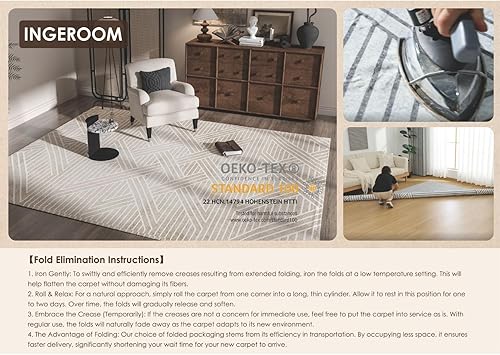 Miniatura 25 de INGEROOM Alfombras de área de 5 x 7 pies para sala de estar, alfombra lavable de 5 x 7 pies, color beige, alfombra de diseño moderno, alfombra Crema
