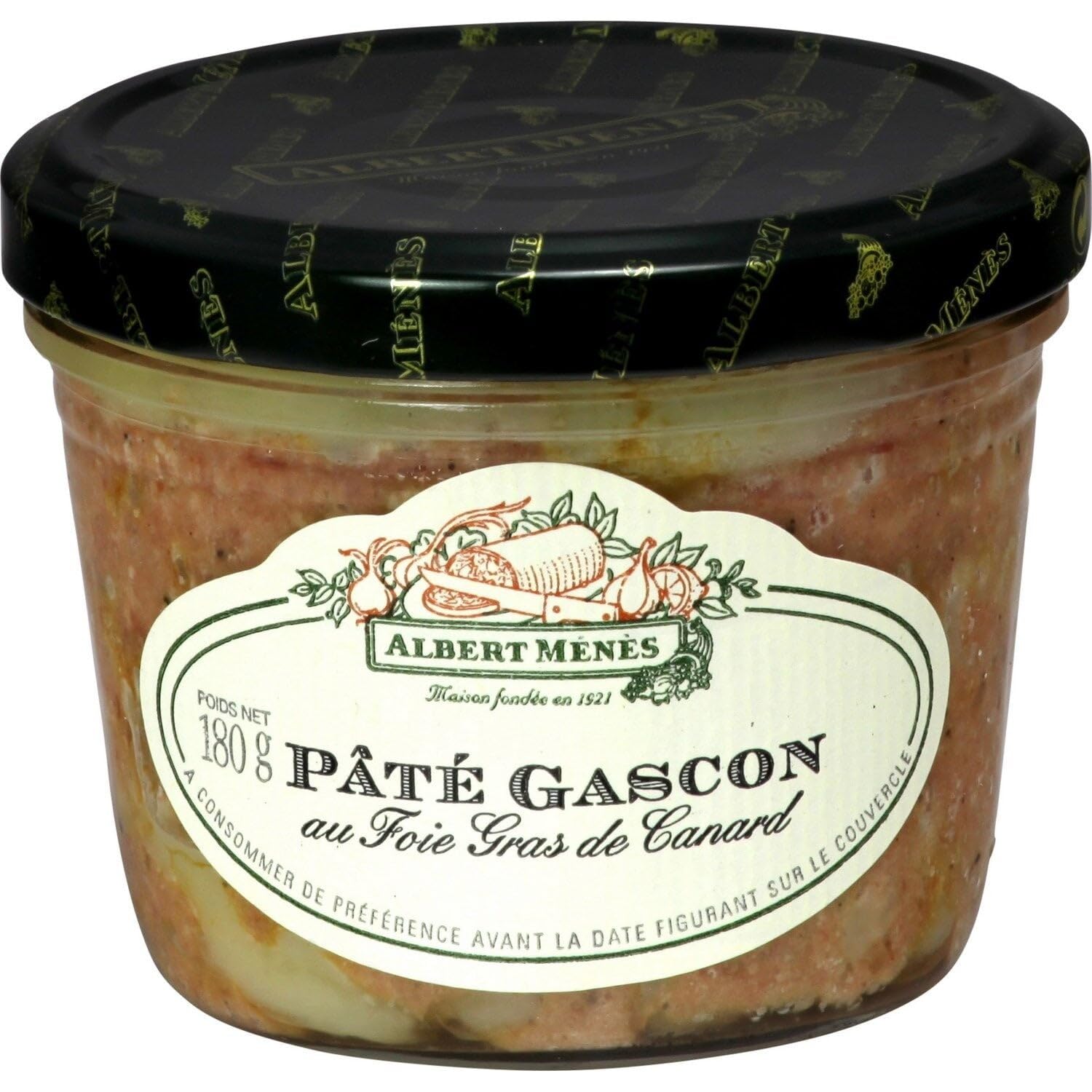 ALBERT MENES Pâté Gascon au foie gras de canard - Terrine traditionnelle en bocal verre de 180g - Recette maison depuis 1921 - Sans colorant ni conservateur - Lot de 3
