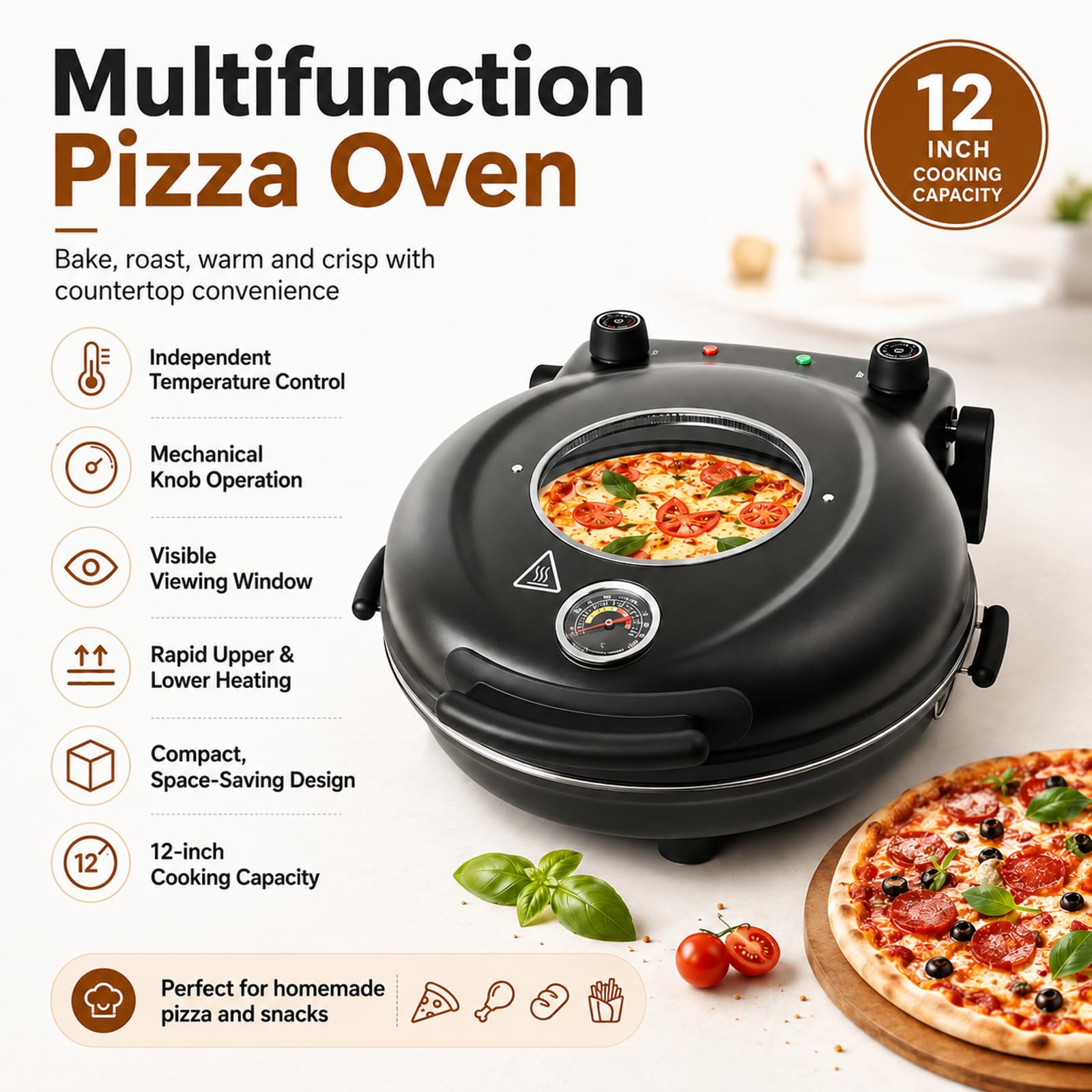 12" Maszyna Do Gotowania Pizzy - 420°C Wysoką Temperaturą