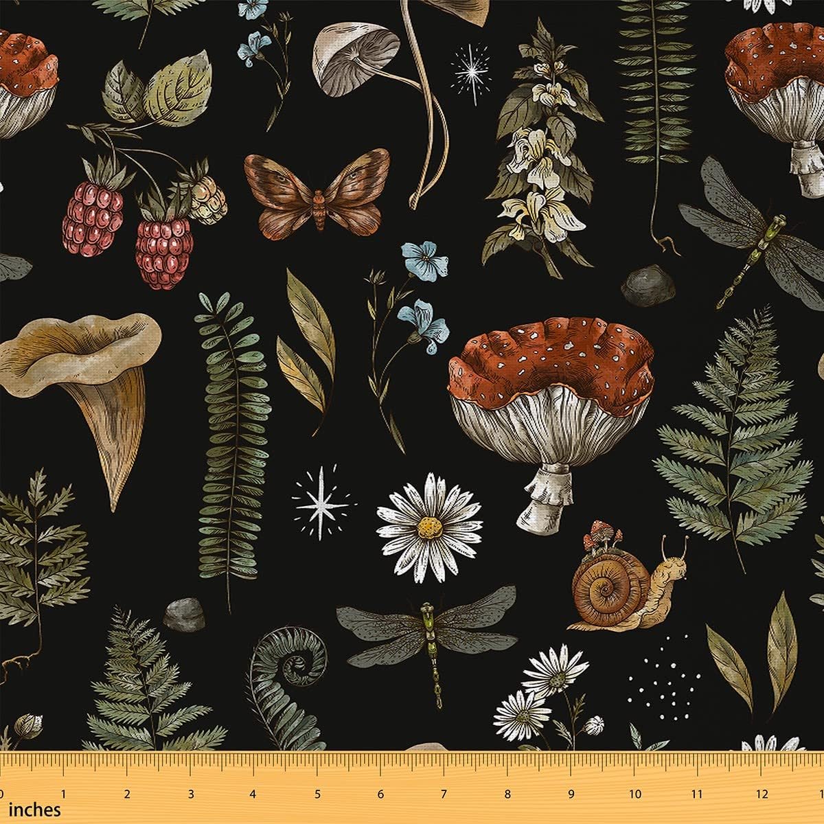 Mushroom Fabric by The Yard Natural Plant Wild Moth Snail