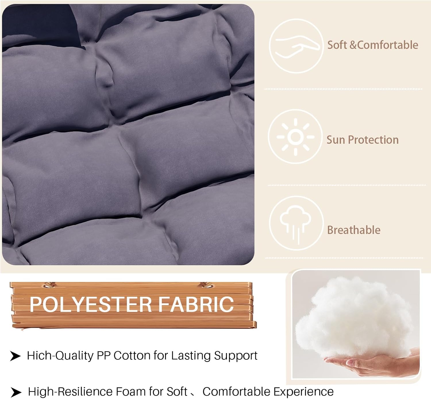 Oversized Outdoor Rocking Papasan Chair,Double Patio Rocking Chair for 2-Person,Loveseat Rocker with Thick Cushion&Rattan Frame,Large Lounge Chair for Outdoor Balcony Garden (Gray)