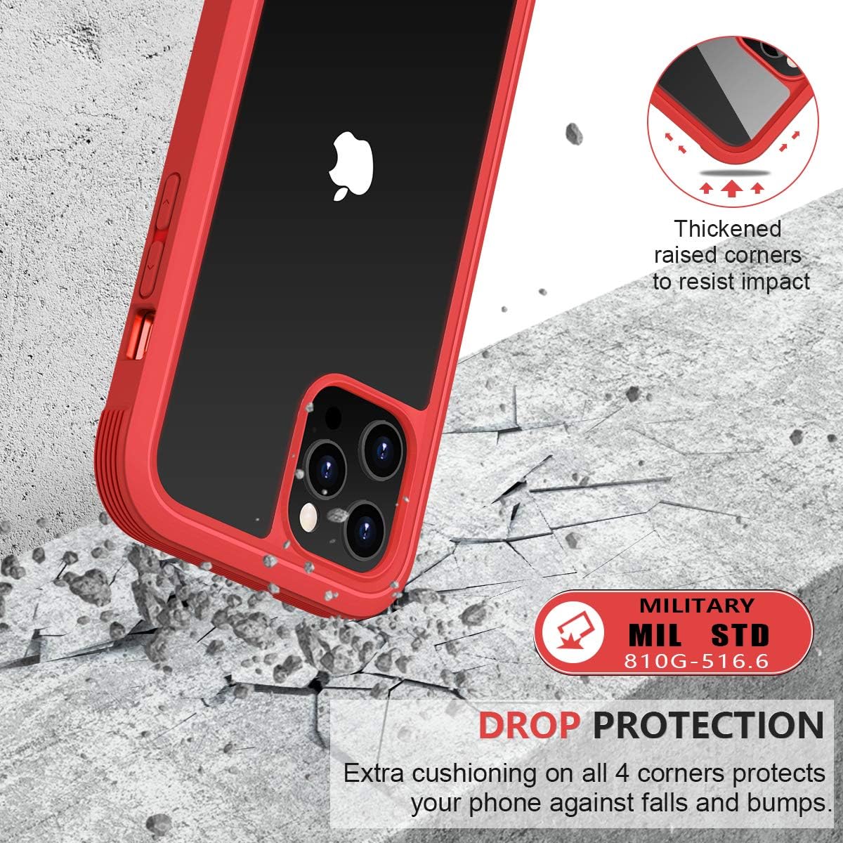Miracase Glass+ Case for iPhone 12 Pro Max 6.7 inch, 2020 Full-Body Clear Bumper Case with Built-in 9H Tempered Glass Screen Protector for iPhone 12 Pro Max, Red
