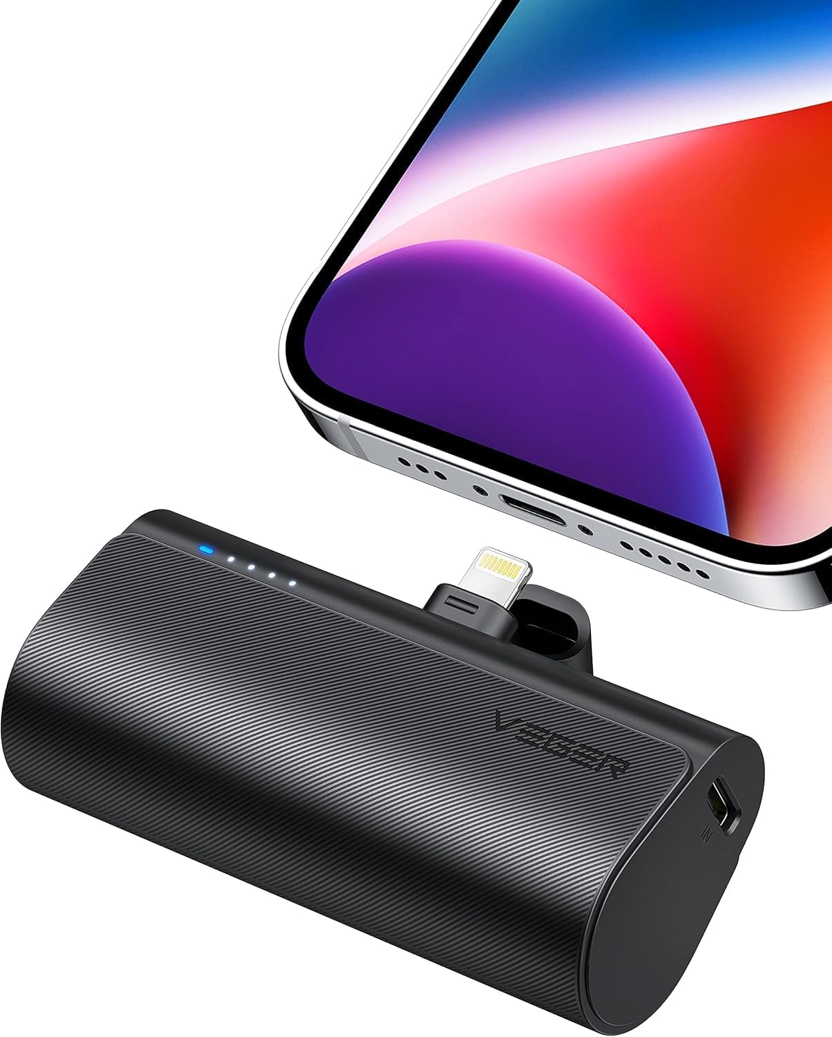 VEGER Mini Power Bank Portable 5000mAh, Ultra-Compact 20W PD QC 3.0 Fast Charging Battery Pack, Portable Charger Built-in Connector, Phone Charger for iPhone, AirPods - Black