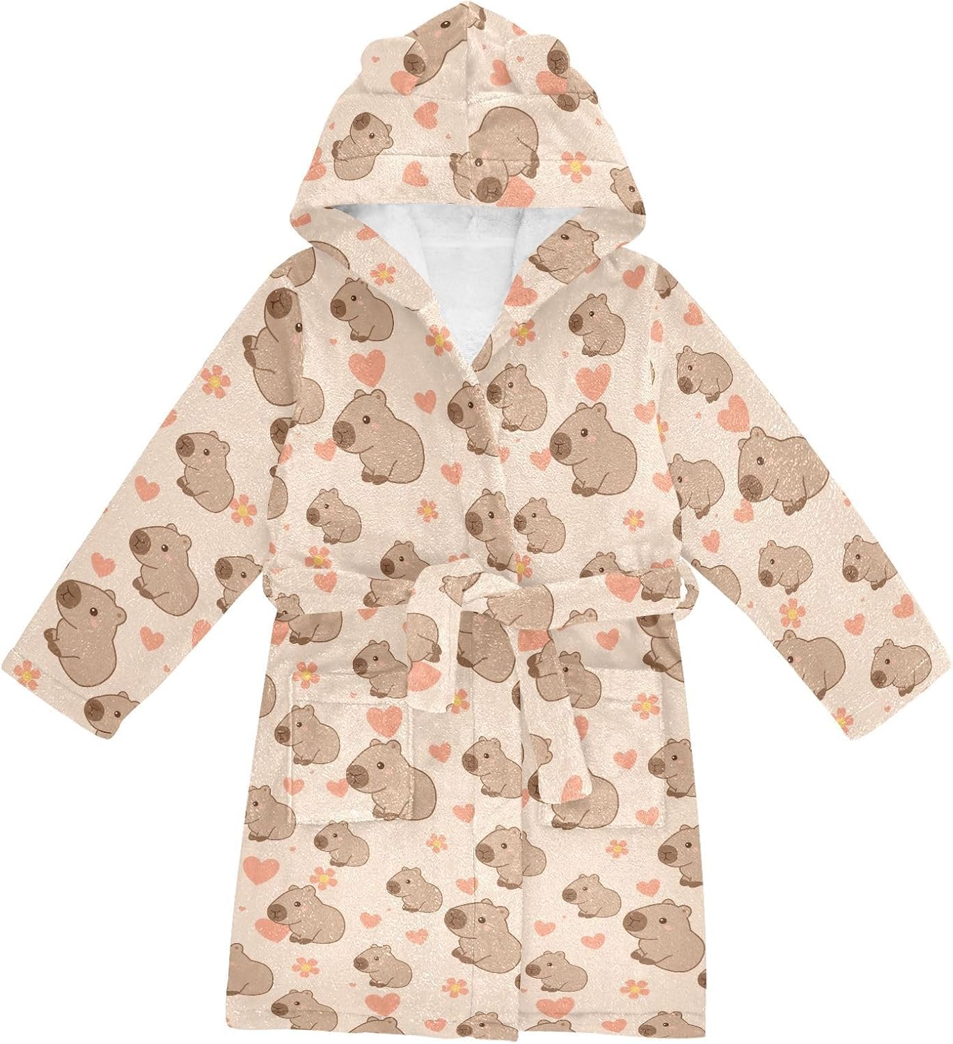 senya Cute Capycara Flower Heart Toddler Hooded Bathrobe Kids Soft Plush Bath Towel Robes for Boys Girls 2-12 Years