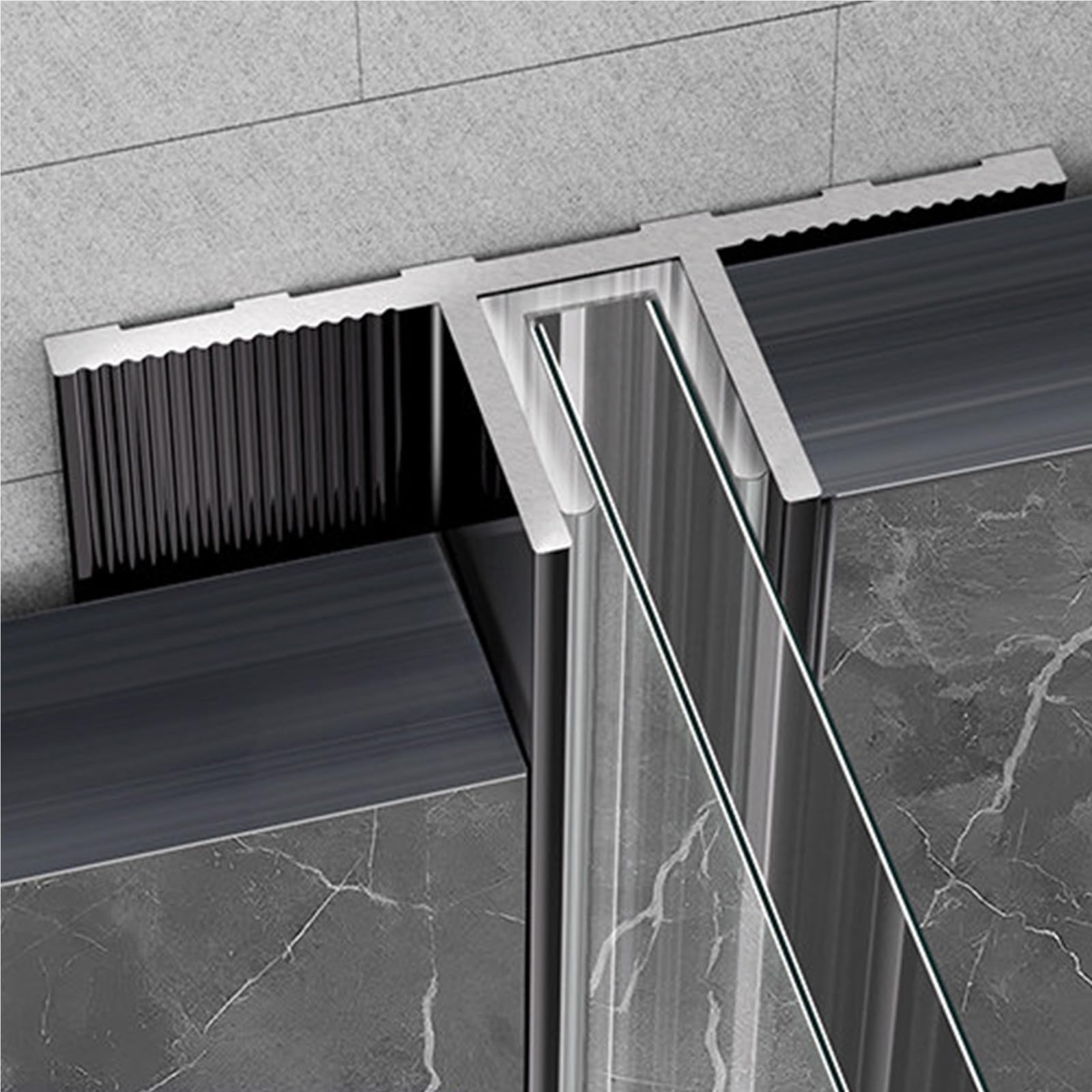Yllffll F-1/2" Frameless Shower Door Channel For Indoor Shower Enclosure & Outdoor Terrace Glass, Customizable Glass Shower Door Bottom Guide F/T- Channel, Gray(/2,L-4.3Ft/1.3M)