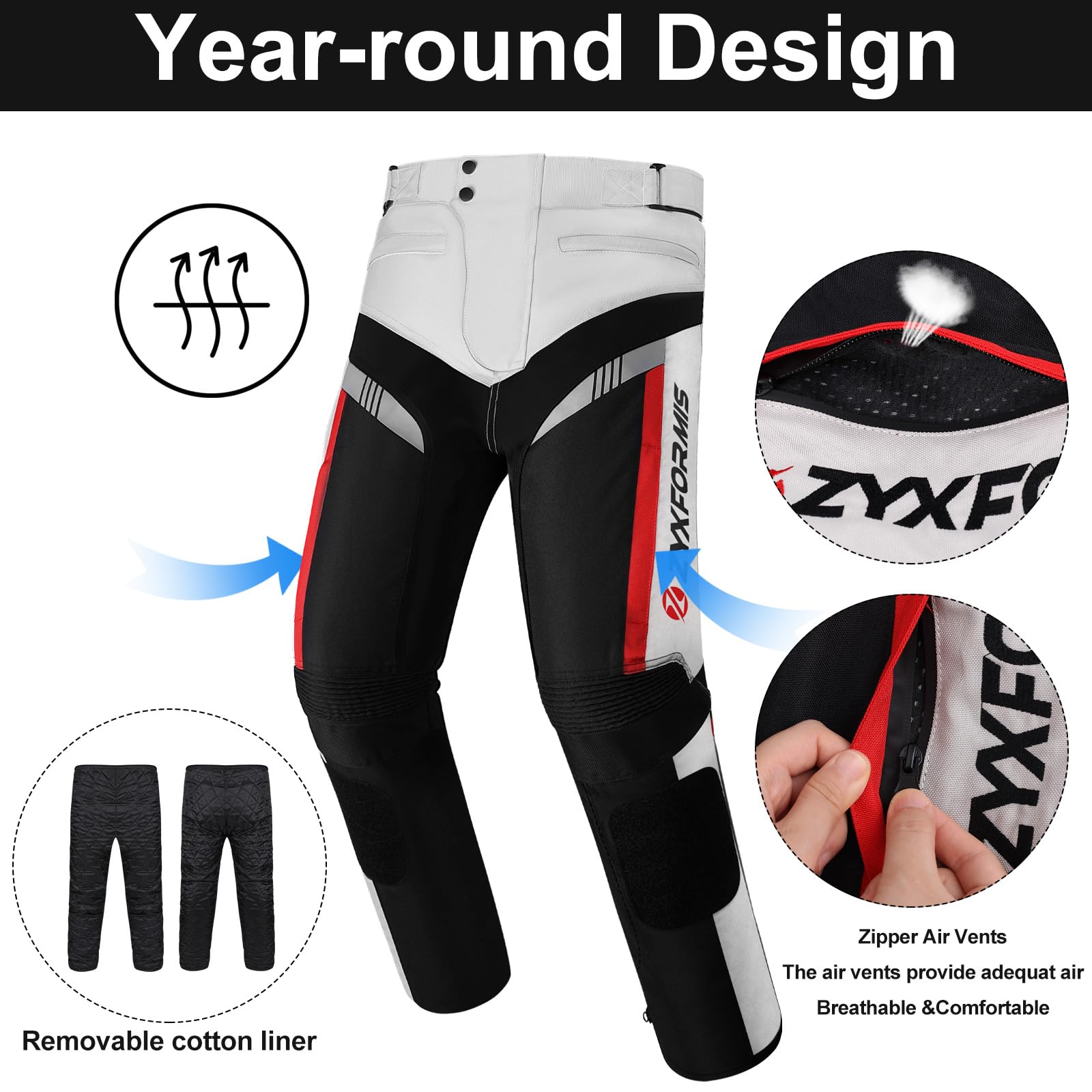 Pantalon de Moto en Textile étanche et Coupe-Vent imperméable Protection blindé Unisexe pour Moto avec Doublure Amovible