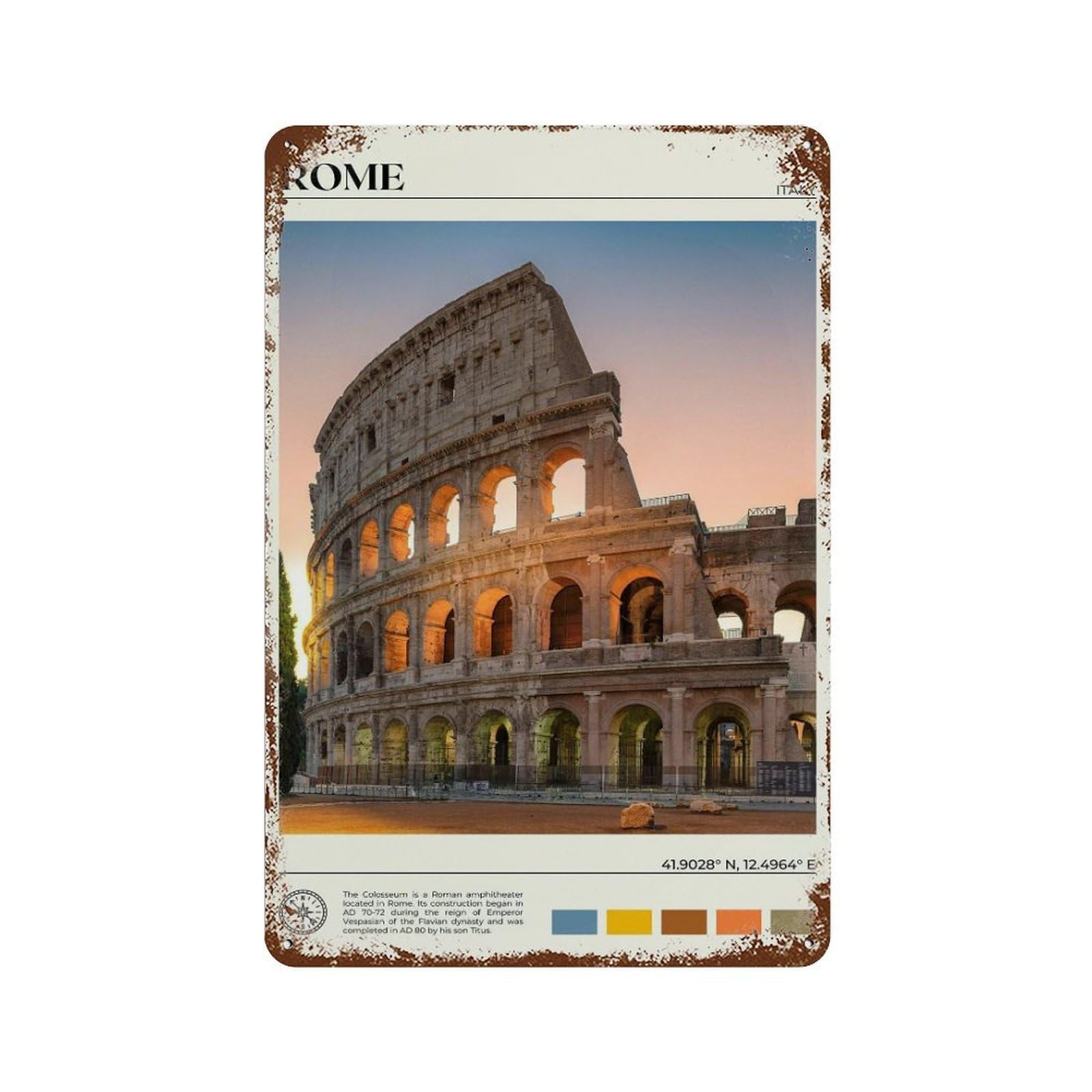 xiaoxiaoshen Real Photo Rome Decor Roma Italy Wall Decor Art Metal Tin Poster Modern Home Decor Art Home Bar Shop Decorations Vintage Sign 30x20cm