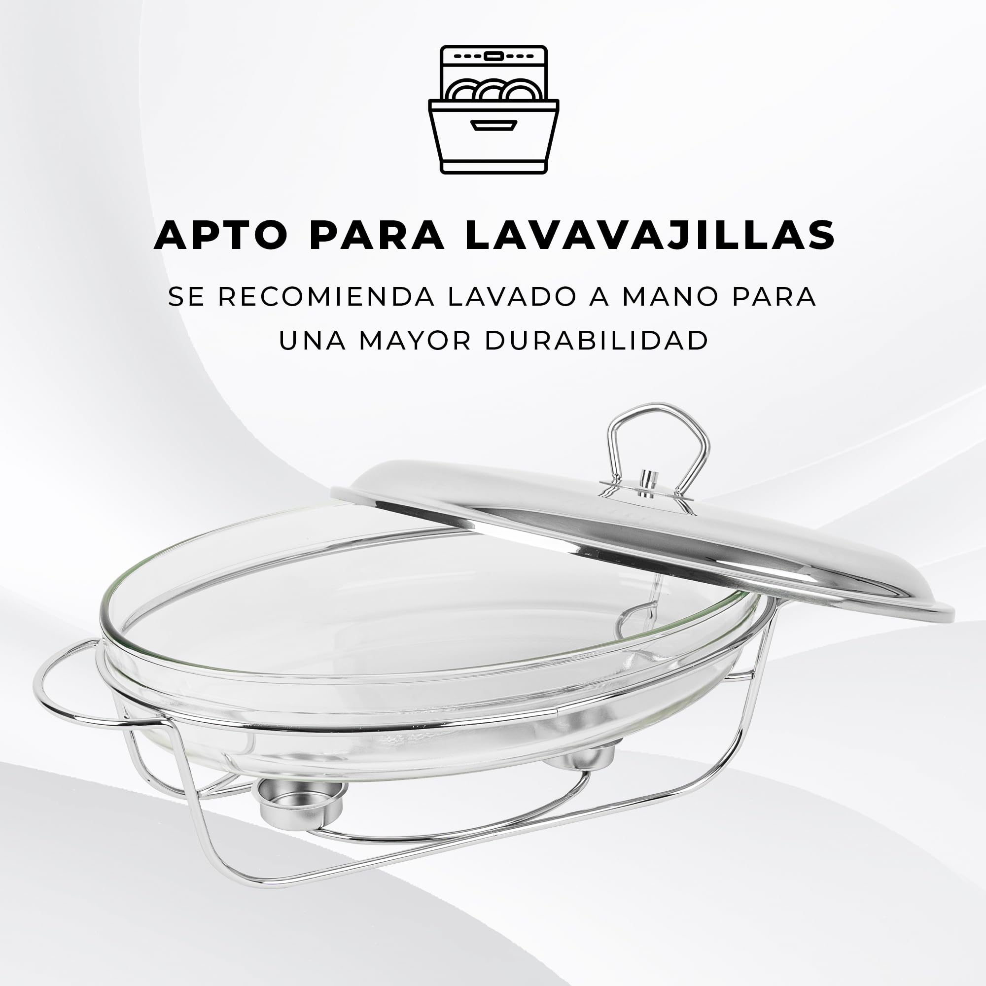 KARL HAUSMANN Chafing Dish Buffet - 3L con Tapa y Soporte - Rechaud de Vidrio Templado con Calentador de Comida - Set Buffet para Servir Caliente
