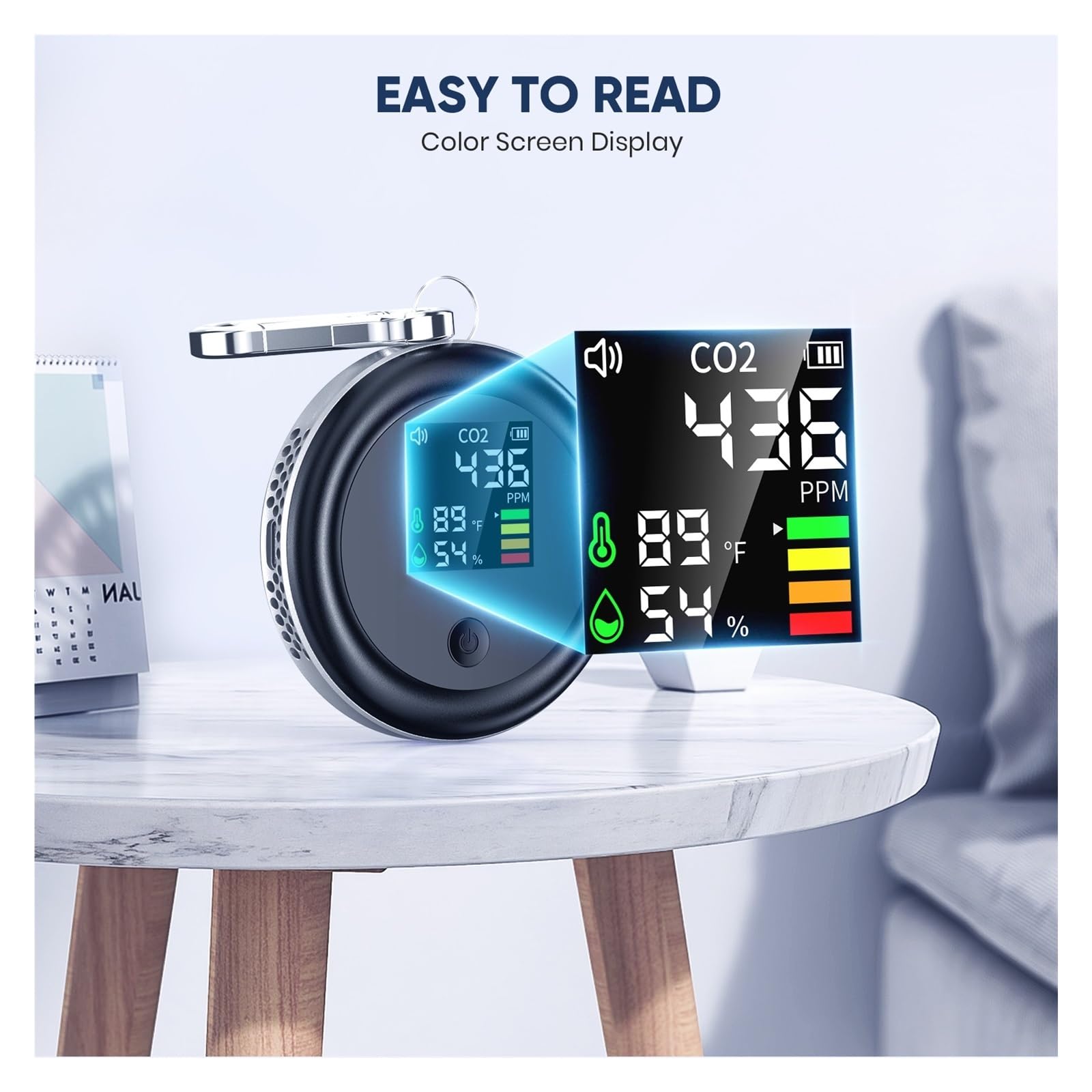Rilevatore di anidride carbonica leggero 3 in 1 Monitor della qualità dell'aria Analizzatore di umidità della temperatura dell'aria for il misuratore digitale di CO2 Home(White)