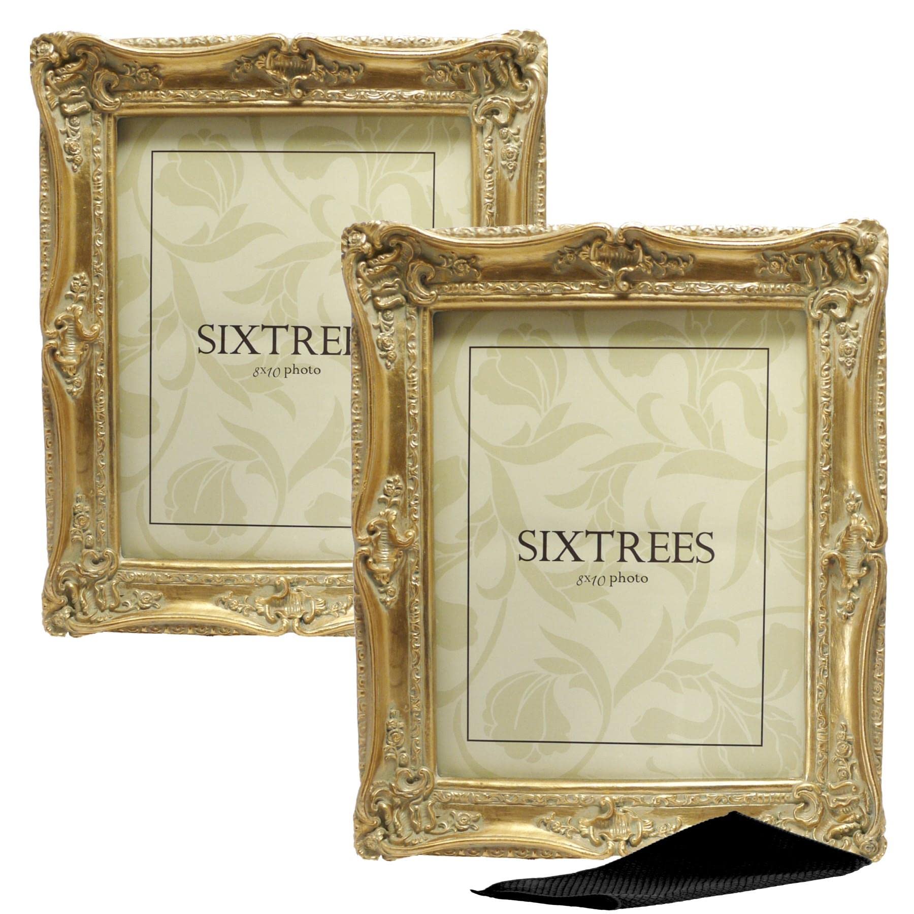 A Twinpack of Sixtrees Chelsea 5-250-80 Ornate Vintage Swept Shabby Chic Gold 10x8 inch Photo frames - with Microfibre glass cleaning cloth., 10x8 inch Twinpack